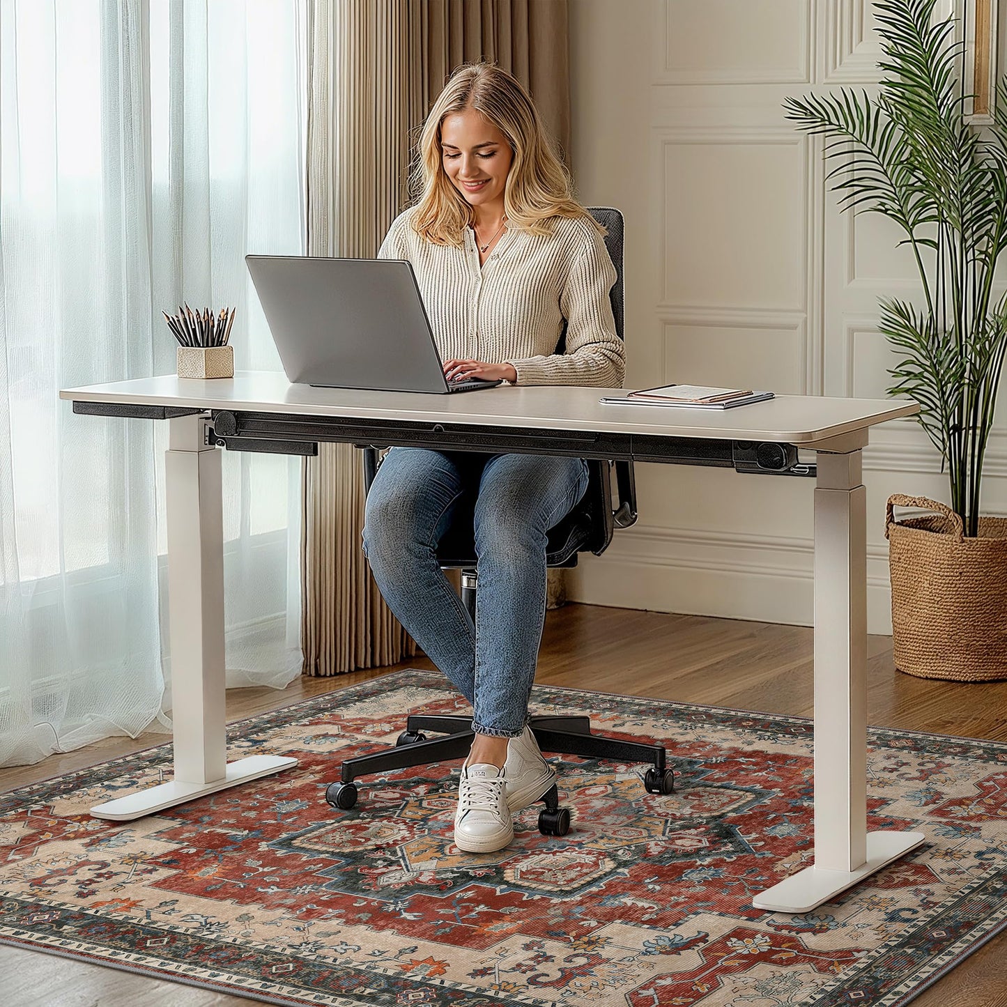 36"x48" Office Chair Mat for Hardwood Tile Floor, Under Desk Carpet Protector for Rolling Computer Chair Mat, Machine Washable Area Rug, Anti-Slip 1/5" Thick Low Pile Thin Vinyl Floor Mat, Annatto