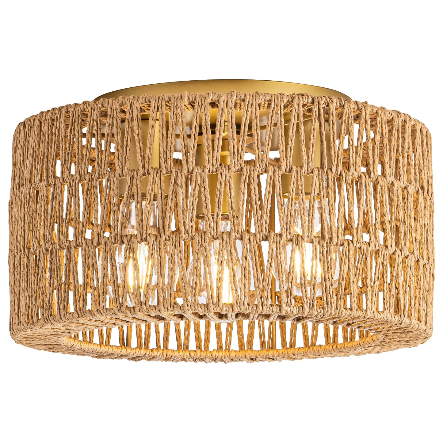 Rattan Ceiling Light Fixture, 3 Light Bohemian Modern Woven Ceiling Light, Boho Flush Mount Ceiling Light for Bedroom Living Room Dining Room, Bulb NOT Included