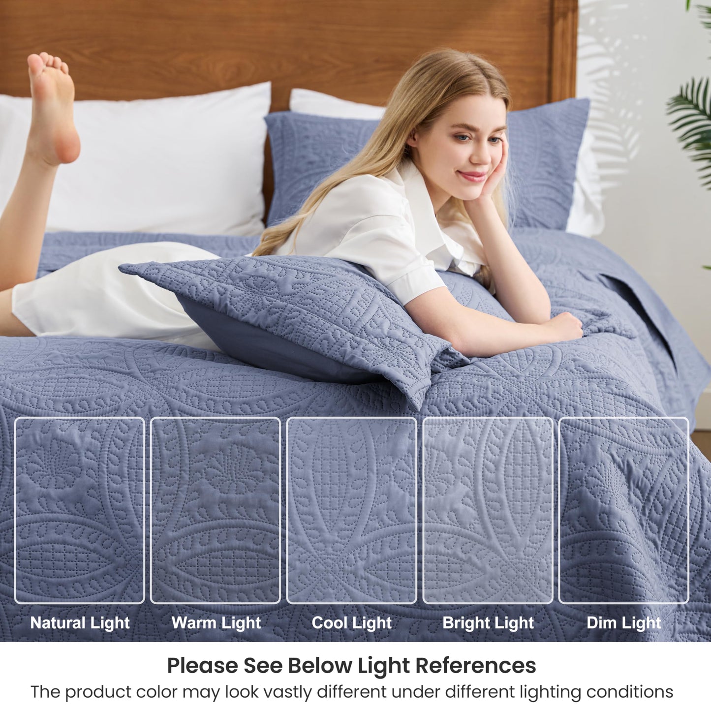 Love's cabin Oversized King Size Quilt Bedding Set Bluish Grey Bedspreads - Oversized King Lightweight Bedspread Comforter - Coin Pattern Coverlet for All Season - 3 Pieces (1 Quilt, 2 Pillow Shams)