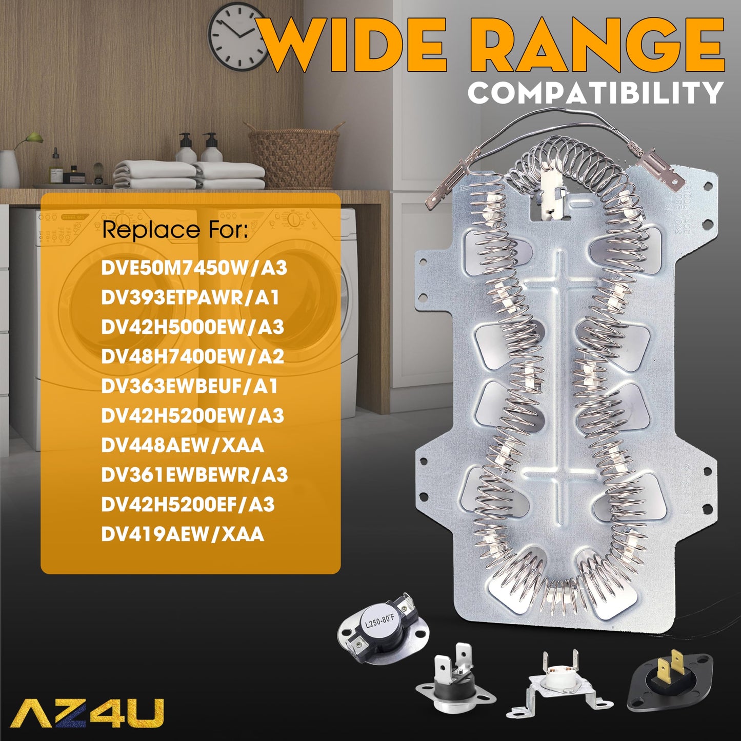 Dryer Heating Element Thermostat Replace for Samsung DVE50M7450W/A3 DV393ETPAWR/A1 DV42H5000EW/A3 DV48H7400EW/A2 DV363EWBEUF/A1 DV42H5200EW/A3 DV448AEW/XAA DV361EWBEWR/A3 DV42H5200EF/A3 DV419AEW/XAA