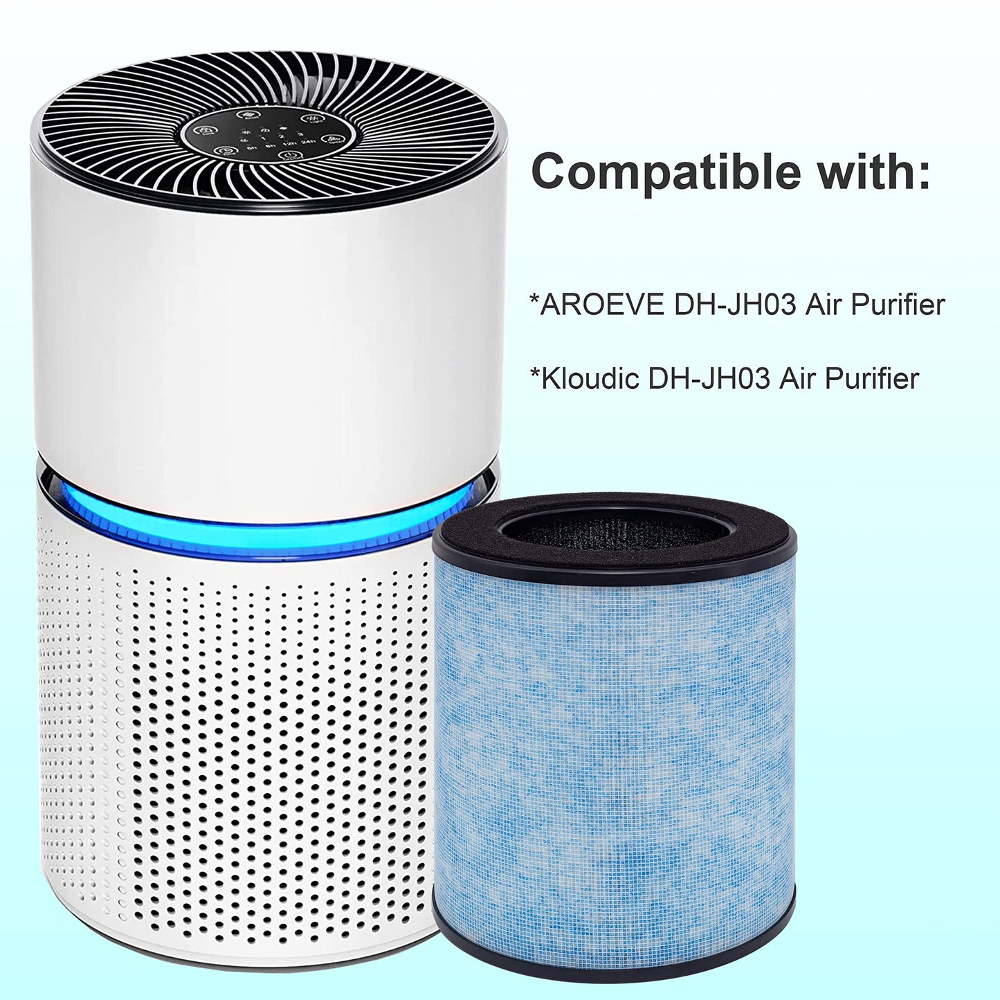 Lhari MK03 Air Filter Replacement, Compatible with AROEVE MK03 / DH-JH03 and POMORON MJ003H Air Purifier, 2-Pack