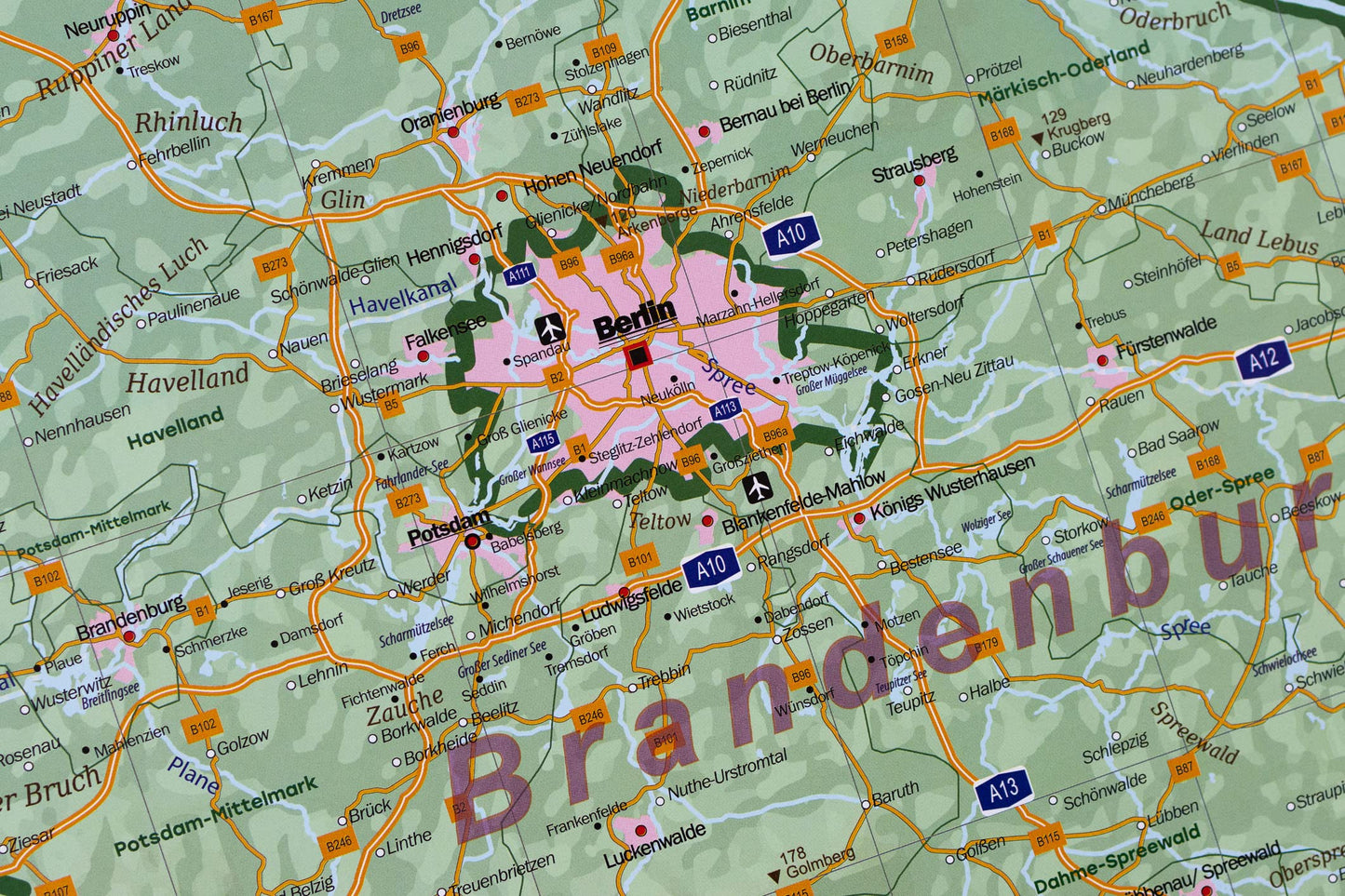 Large map of Germany with full lamination (wall map) 39.4 x 55.1 inches, German states and counties, highways, airports