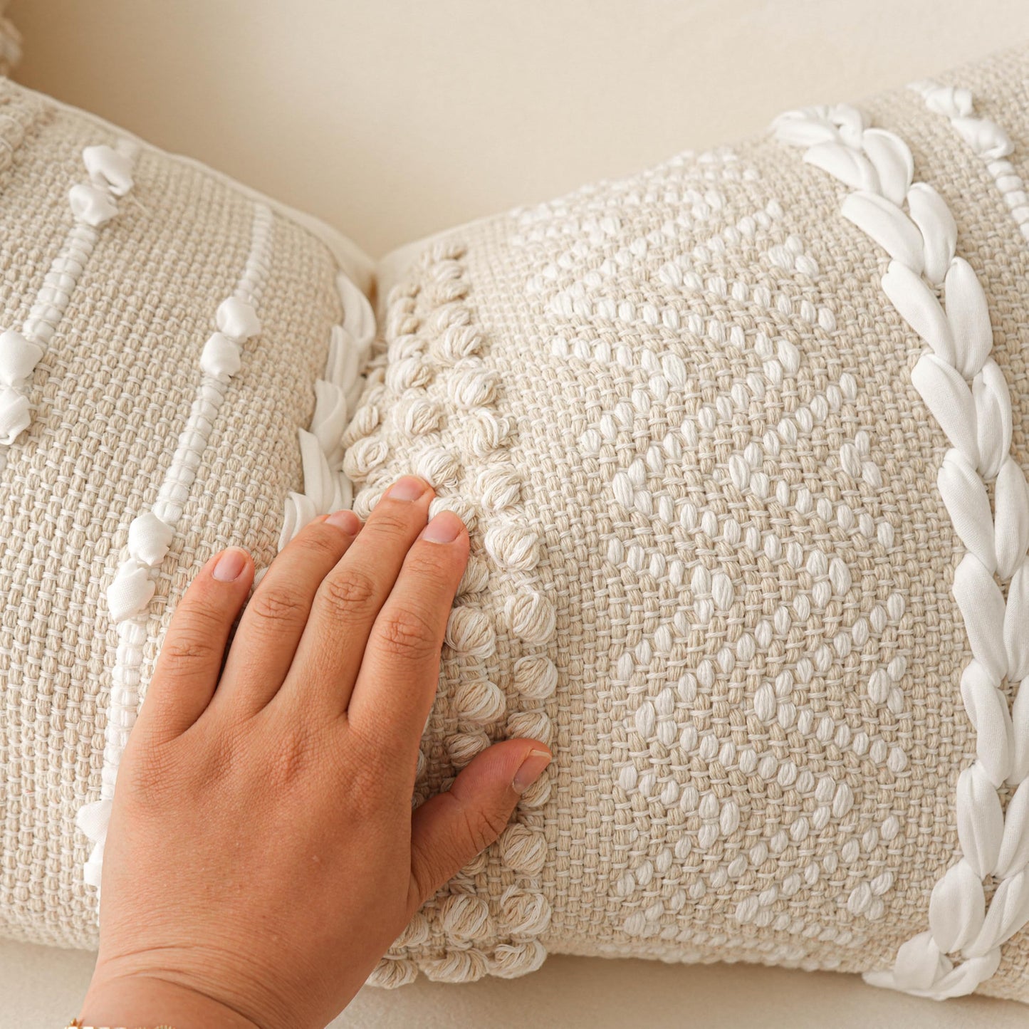 BlissBlush Cream Decorative Lumbar Throw Pillow Cover 14x36 Boho Long Cushion for Bed Neutral Beige White Accent Modern Farmhouse Pillowcase for Bedroom Living Room Couch Sofa Home Décor Cover ONLY