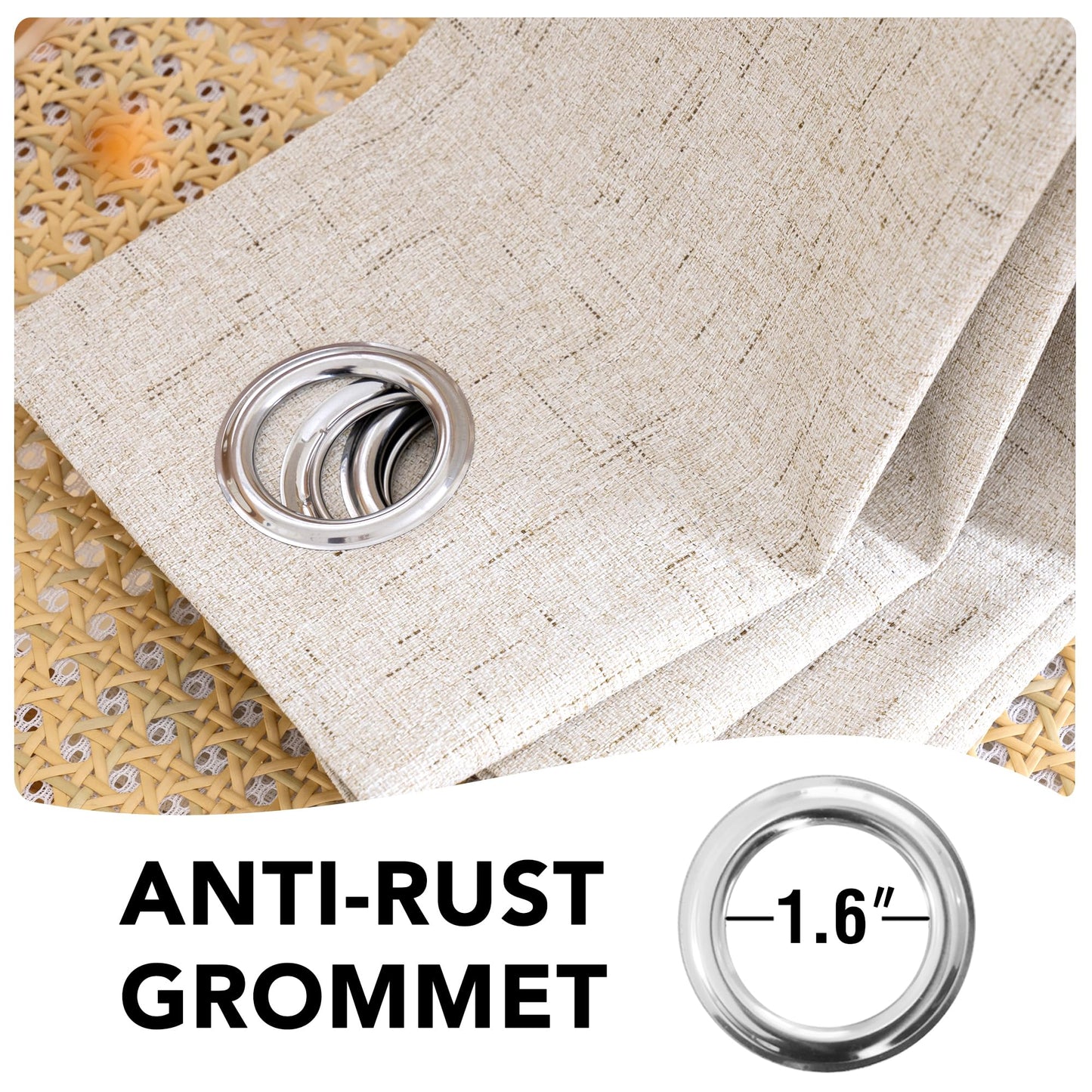 H.VERSAILTEX Polyester Blackout Curtains 96 Inches Long, 100% Absolutely Blackout Elegant Curtains for Bedroom, Thermal Insulated Linen Drapes Grommet Curtains with White Liner, 2 Panels, Natural
