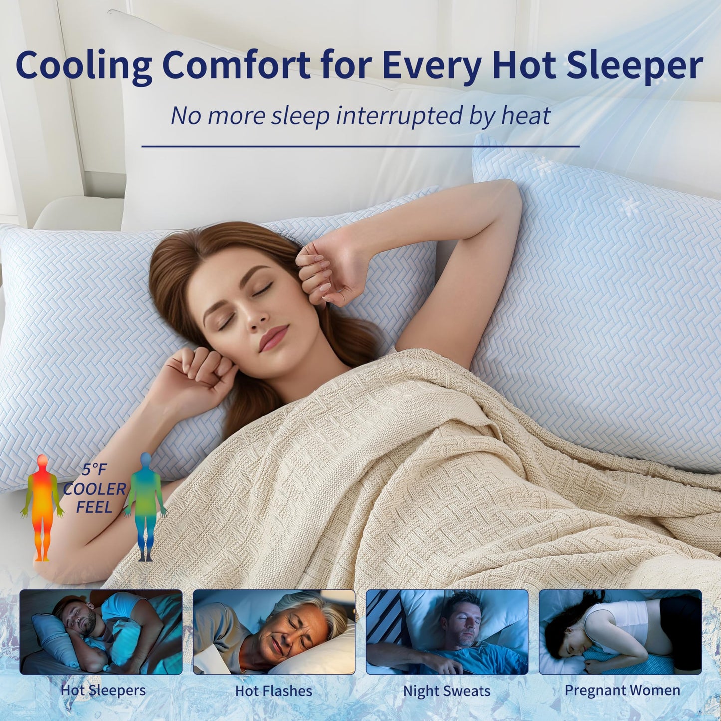 DOWNCOOL Cooling Pillow Queen Size Set of 2, Adjustable Shredded Memory Foam Pillows for Sleeping, Cool Bed Pillows for Hot Sleepers, Supportive Firm Pillow for Side Back Stomach Sleepers, 20X30