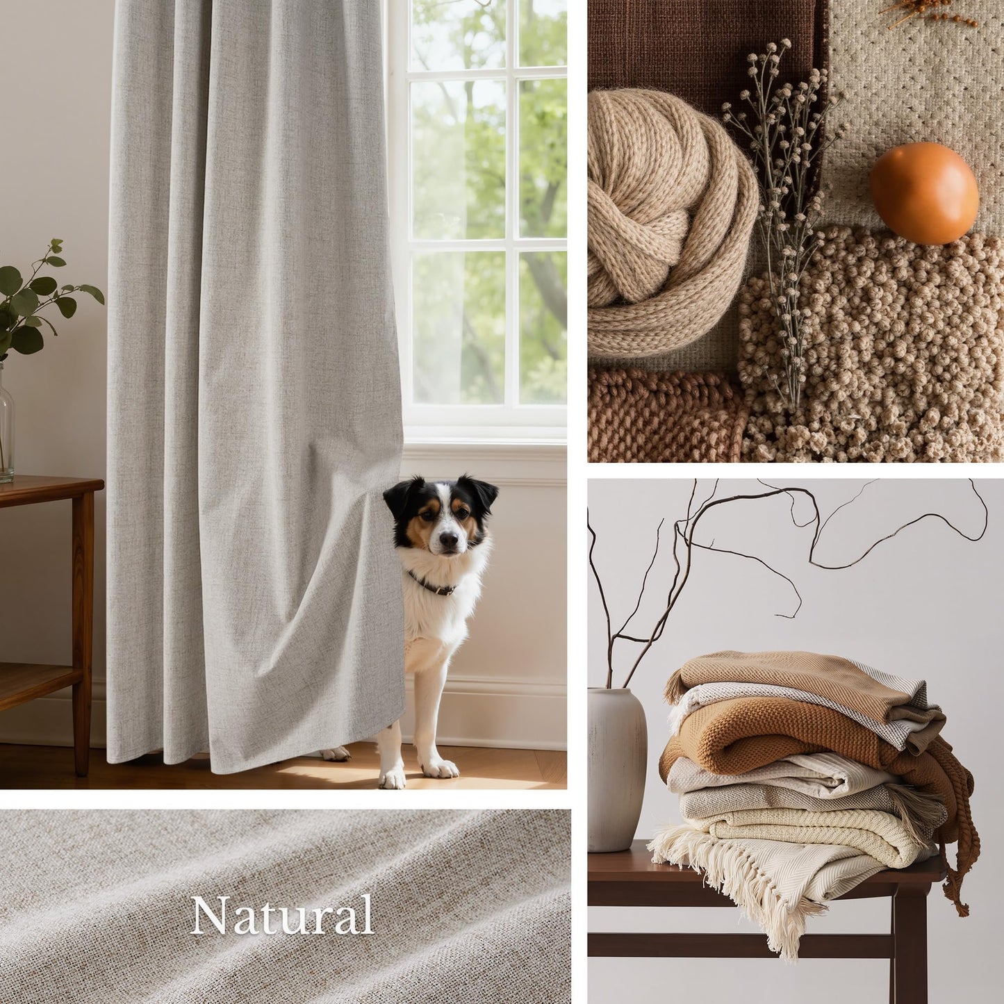 NICETOWN 100% Blackout Linen Curtains 90" Long for Bedroom, Thermal Insulated Living Room Curtains with Liner, Farmhouse Style Linen Blend Window Draperies for Dining Room (2 Panels, 52" W, Natural)