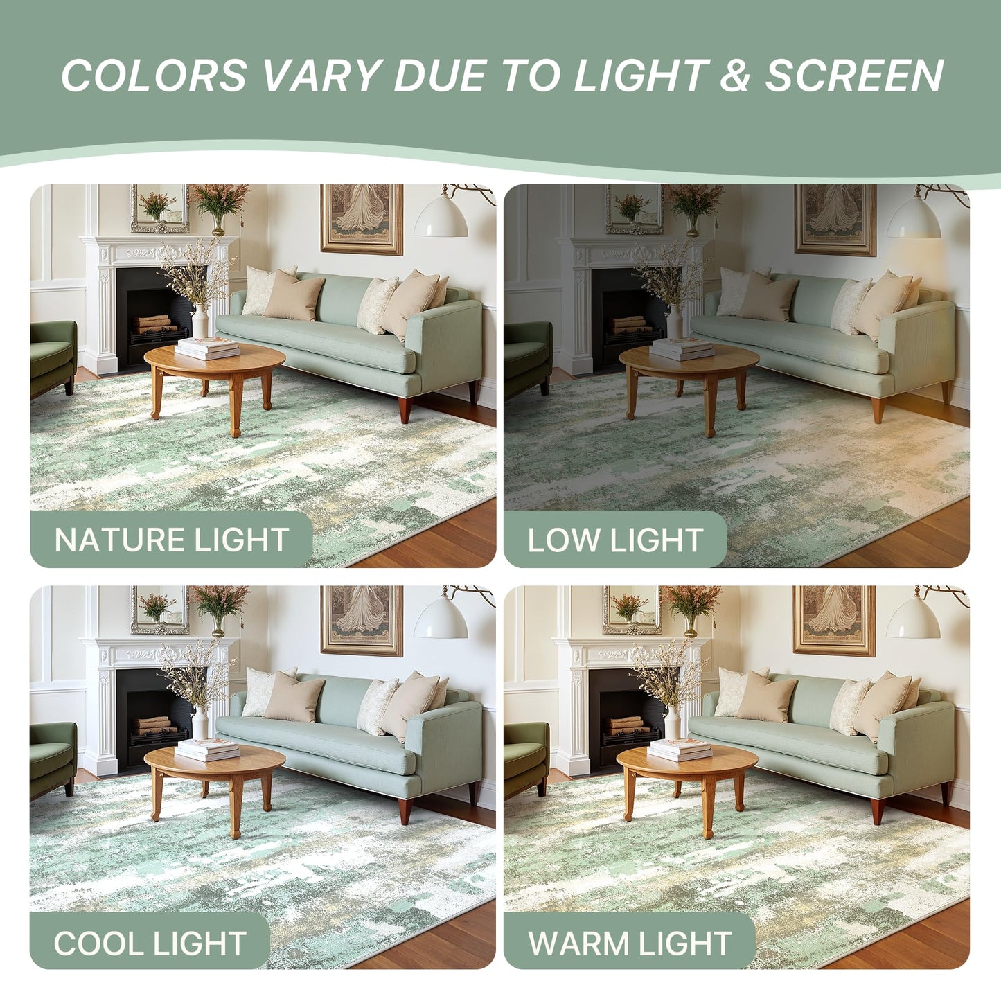 BEIMO Area Rugs 5x7 for Living Room Bedroom, Modern Abstract Machine Washable Large Light Green Rug Soft Rug, Low Pile Floor Carpet with Non Slip Backing for Dining Room