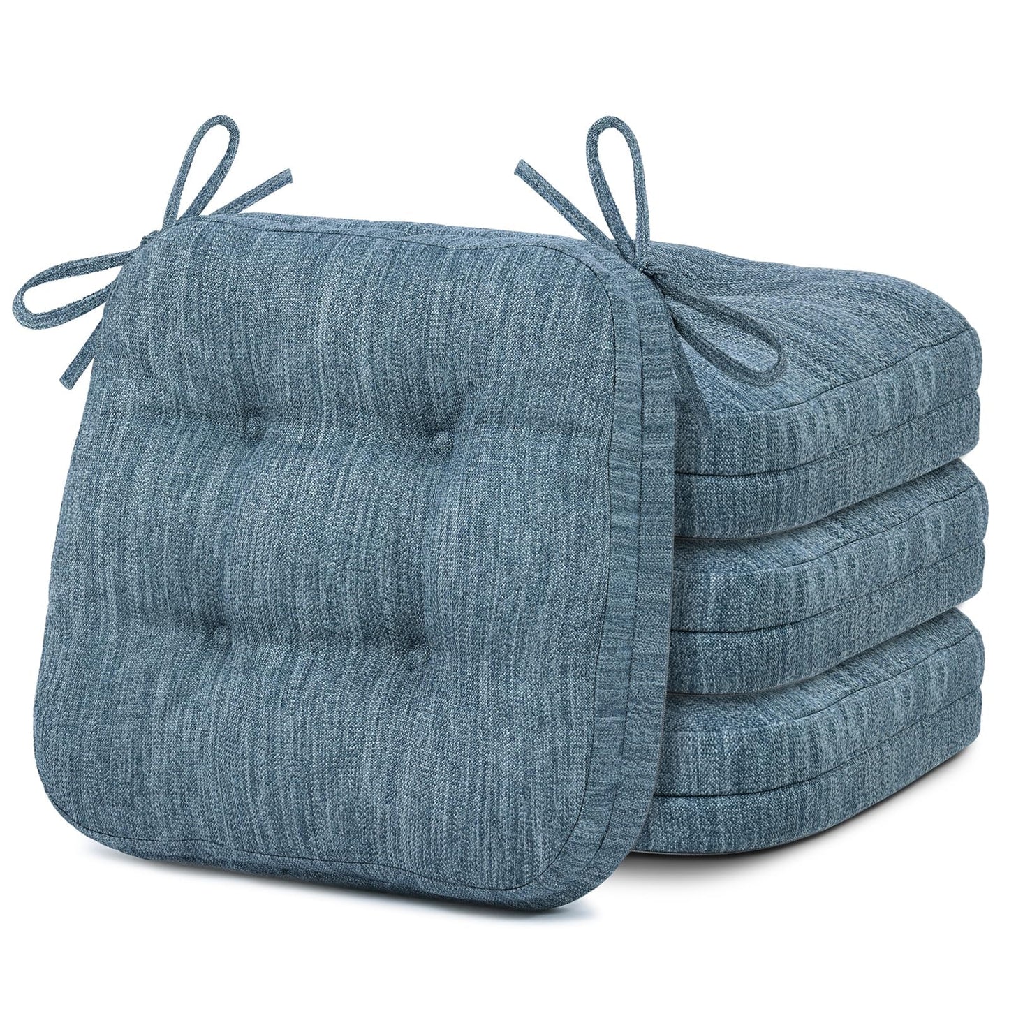 Shinnwa Kitchen Chair Cushions Set of 4, Dual-Layer Memory Foam Dining Chair Cushions, Patented Design Seat Pads with Ties, 16.5 x 16.5 x 3.5in, 4 Pack, Denim Blue