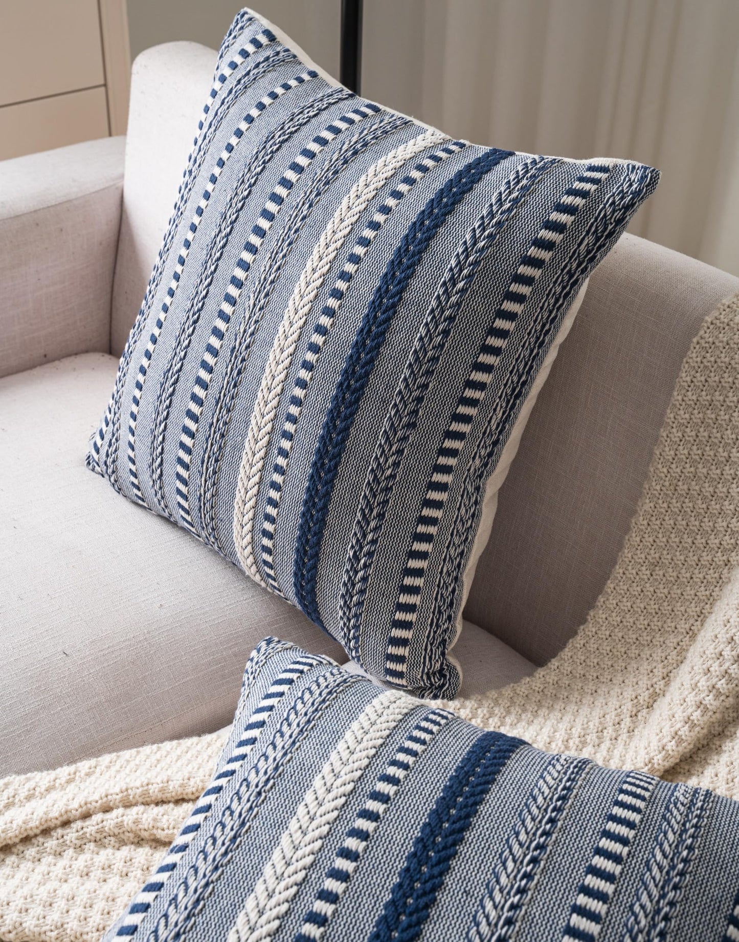 Cethom Boho Throw Pillow Covers 18x18 Inch Set of 2, Farmhouse Decorative Couch Pillow Cases, Navy Blue Accent Pillows of Bed, Sofa Bedroom Living Room Home Decor Cushion Cover