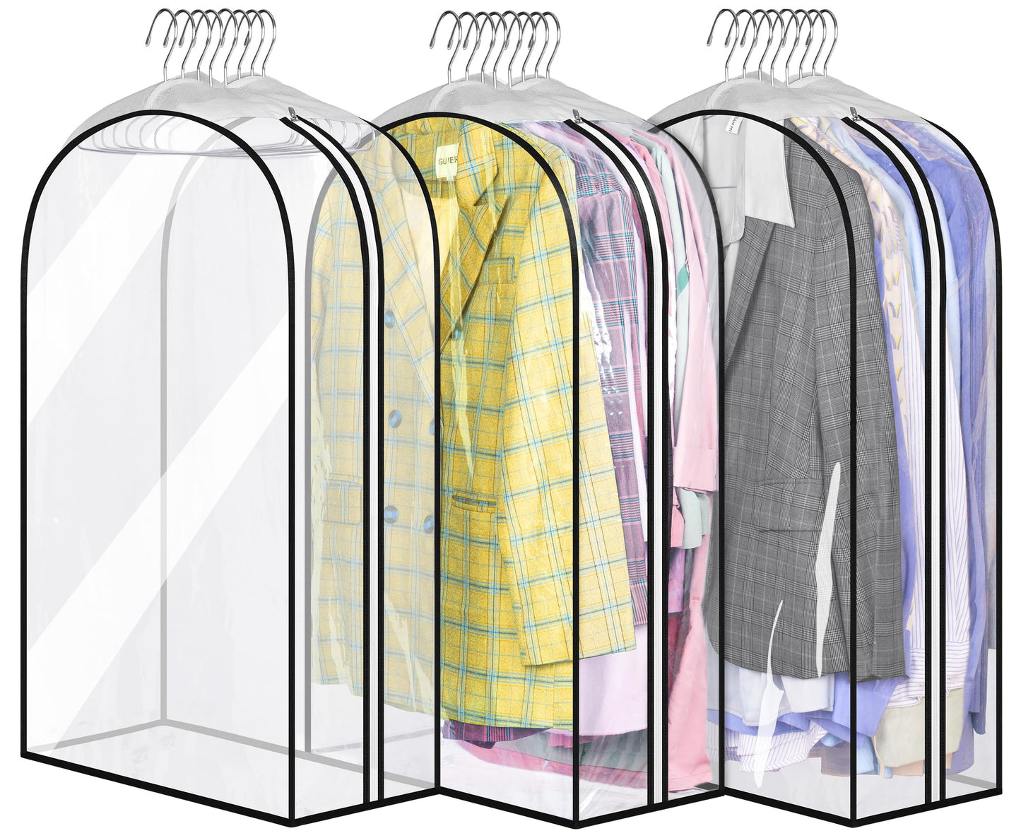 MISSLO 32" All Clear Garment Bags for Hanging Clothes 10" Gusseted Suit Bags for Closet Storage Suit Cover Hanging Clothes Storage for Shirts, Coats, 3 Packs