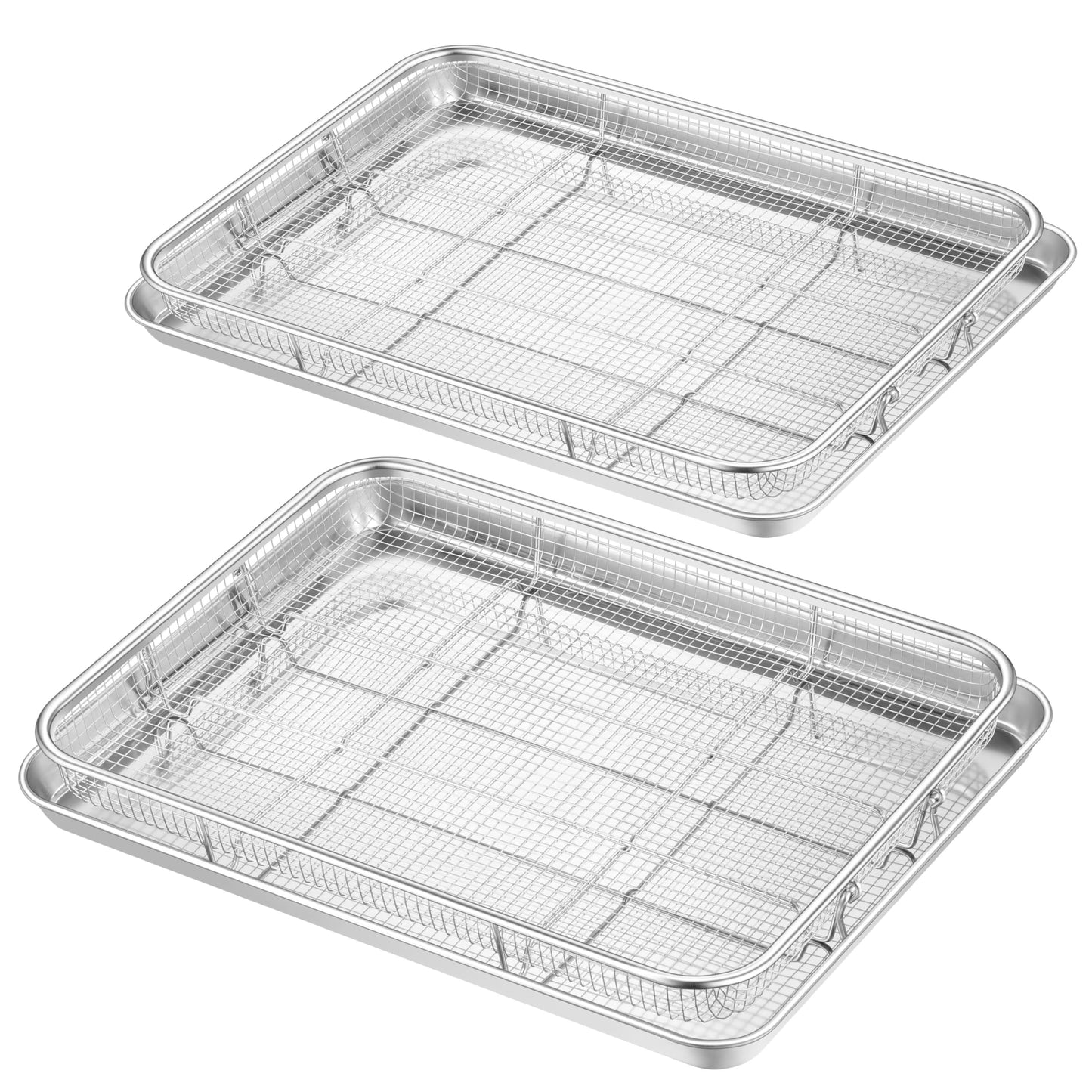 TeamFar Air Fryer Basket for Oven, 2 Set Stainless Steel Air Fryer Basket and Tray, 16”x12” Oven Air Fryer Rack with Baking Pan for Cooking Baking Broiling Grilling, Heavy Duty & Dishwasher Safe