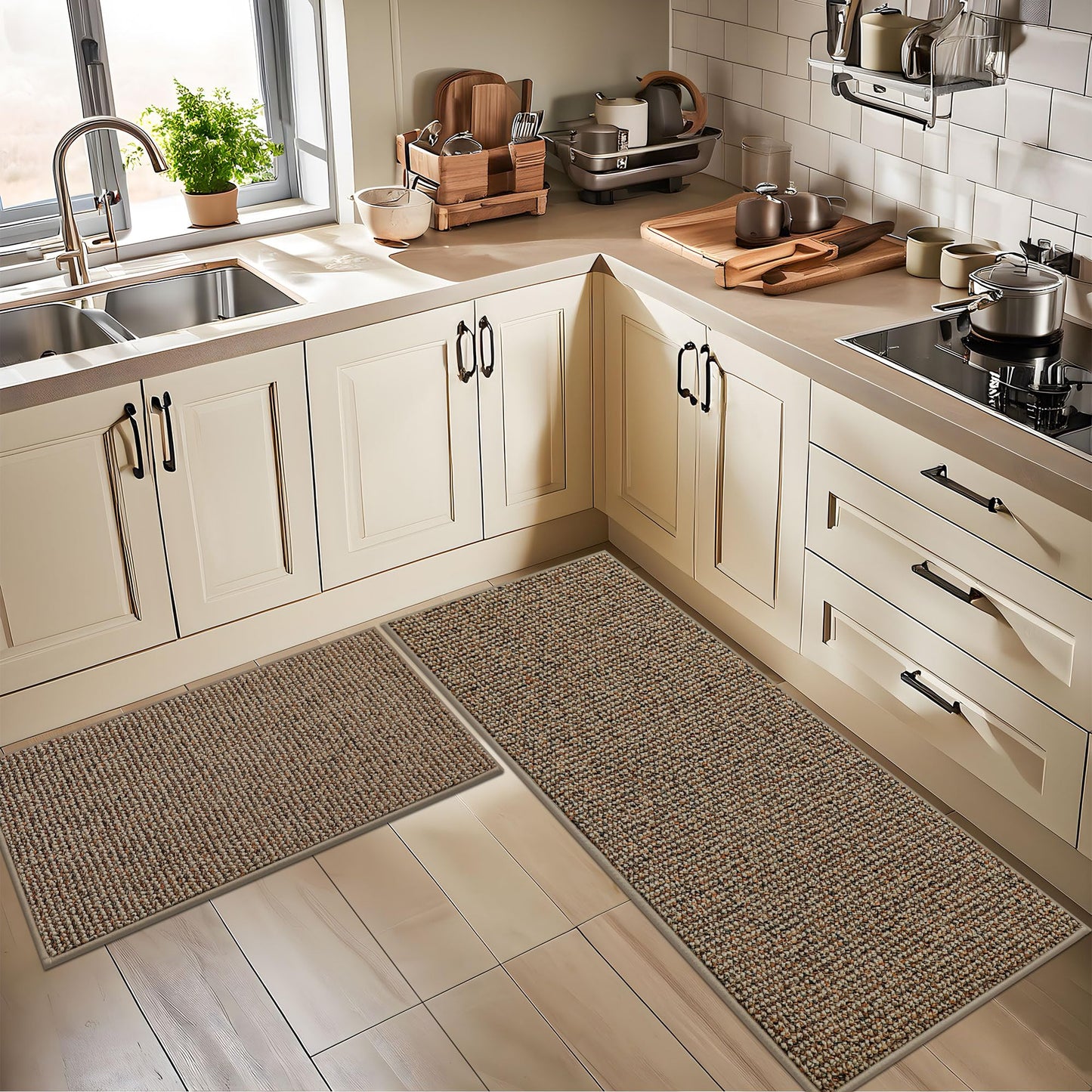 BEQHAUSE Kitchen Rugs 20"x32", Non-Slip Kitchen Mats for Floor, Super Absorbent and Stain Resistant Kitchen Rugs, Machine Washable Rugs for Kitchen, Hallway, Laundry & Sink, Taupe