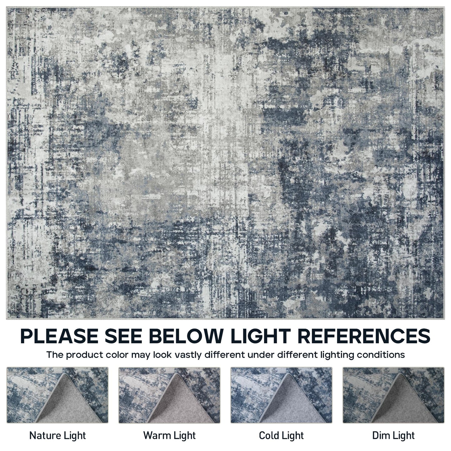 6x9 Area Rugs for Living Room Rug Washable: Modern Rug for Dining Room Bedroom Carpet Non Slip Low Pile 6 by 9 Indoor Abstract Nursery Home Office Blue Grey