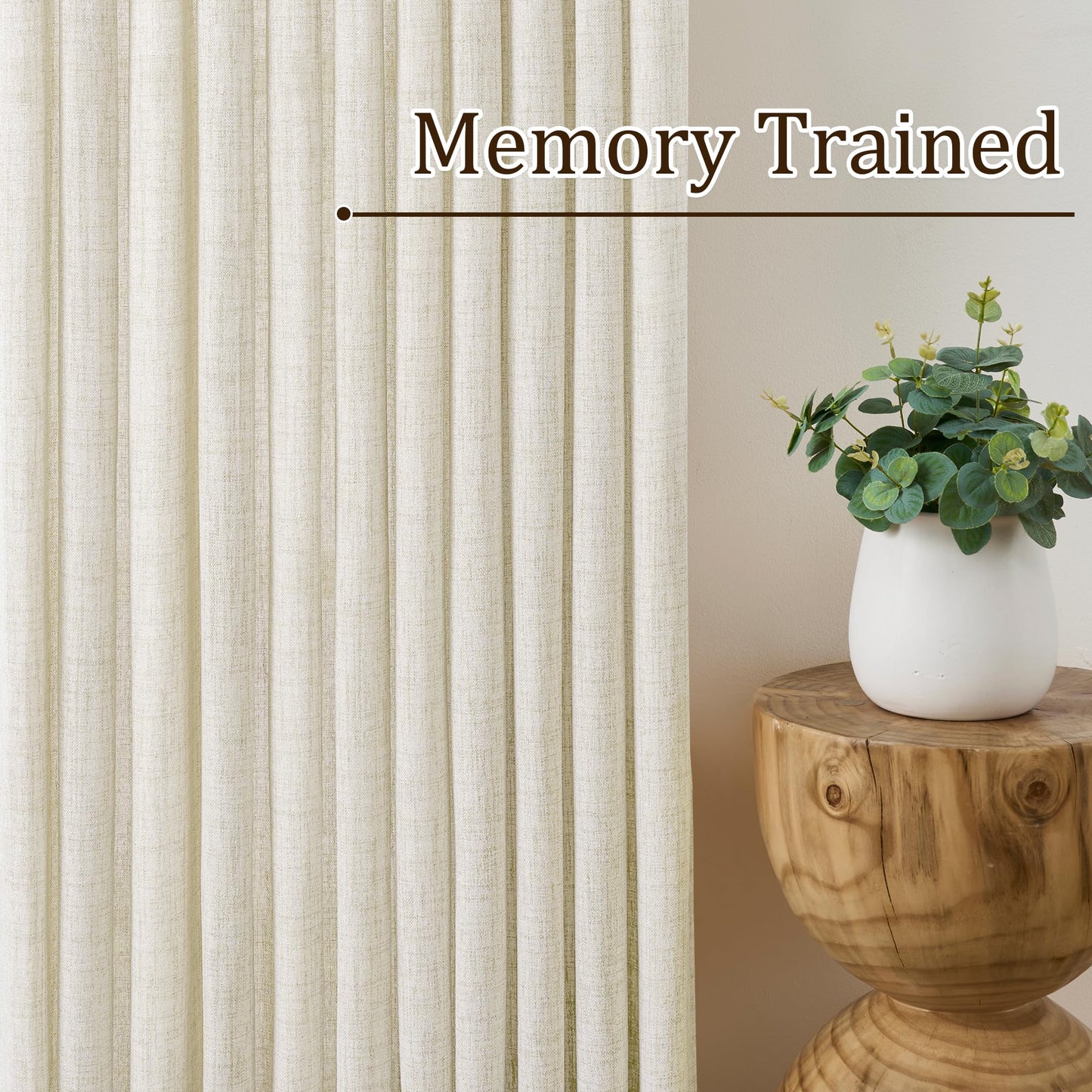 105 Inch Curtains Drapes Pinch Pleated Memory Trained Back Tab Light Filtering Semi Sheer Linen Textured Curtain for Bedroom Living Room with Hooks Window Panels 105 Inches Long 50 Inch Wide