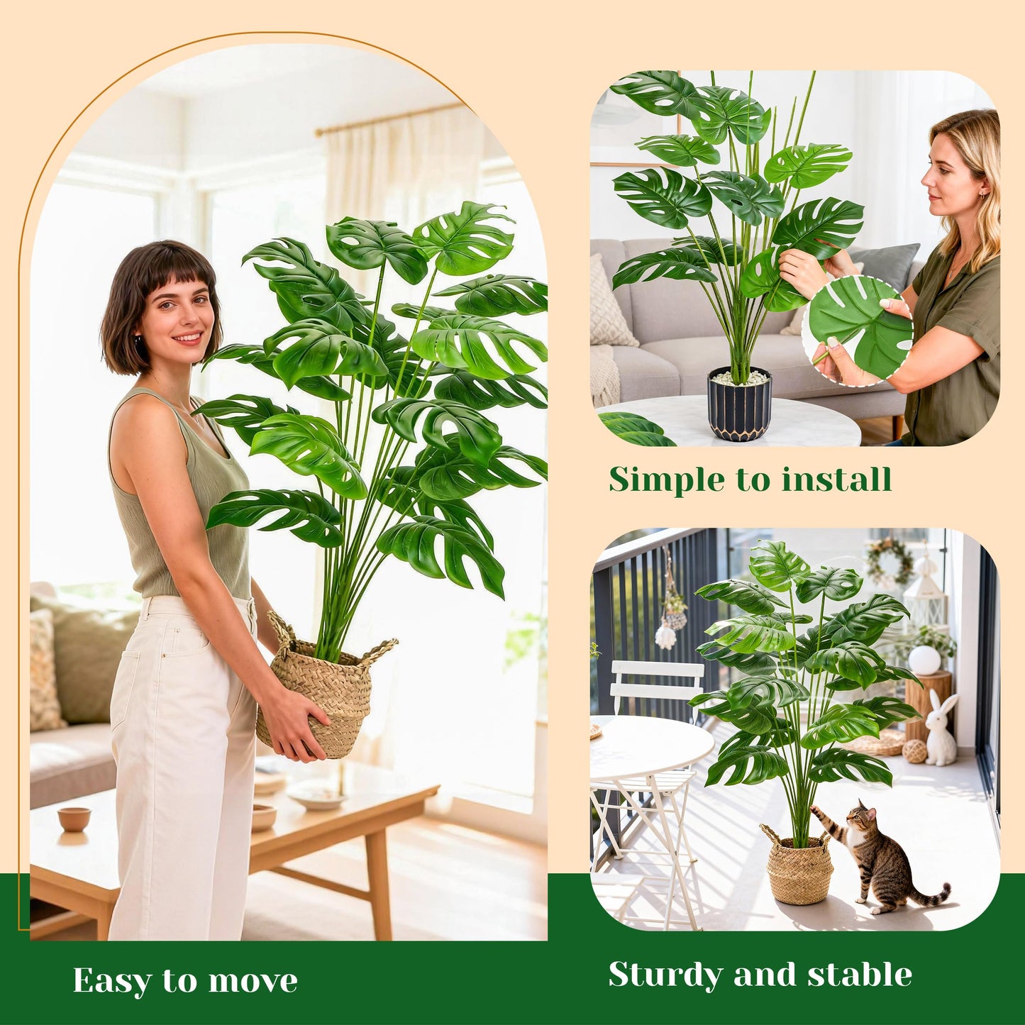 Der Rose 44" Tall Fake Plants with Basket Large Artificial Monstera Plants Indoor, Easy Assembly Faux Tree for Outdoor Office Living Room Bedroom Home Apartment Decor