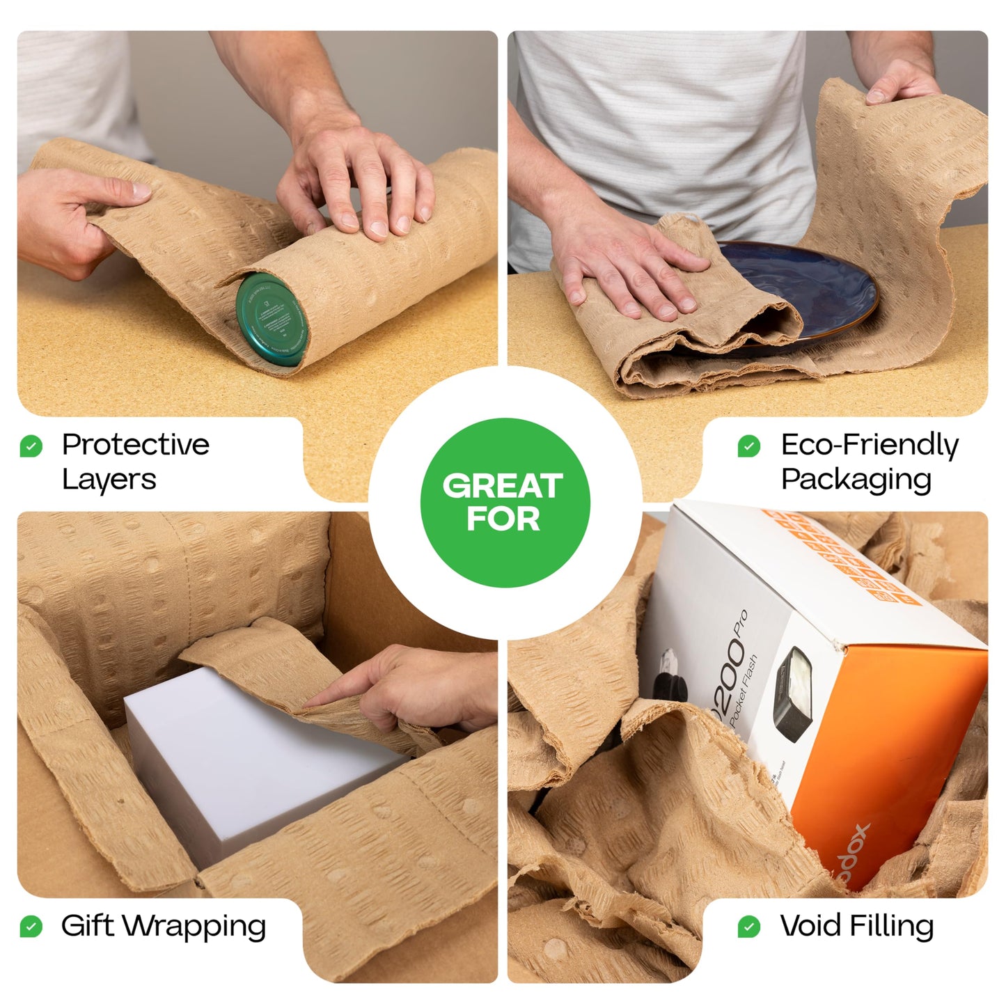 IDL Packaging 12" x 50' EcoMax Kraft Paper Cellulose Wadding (1 Roll) - Cushioning Wrapping and Box Void Filling - Soft and Gentle Packing for Shipping, Moving, and Storing Fragile Items