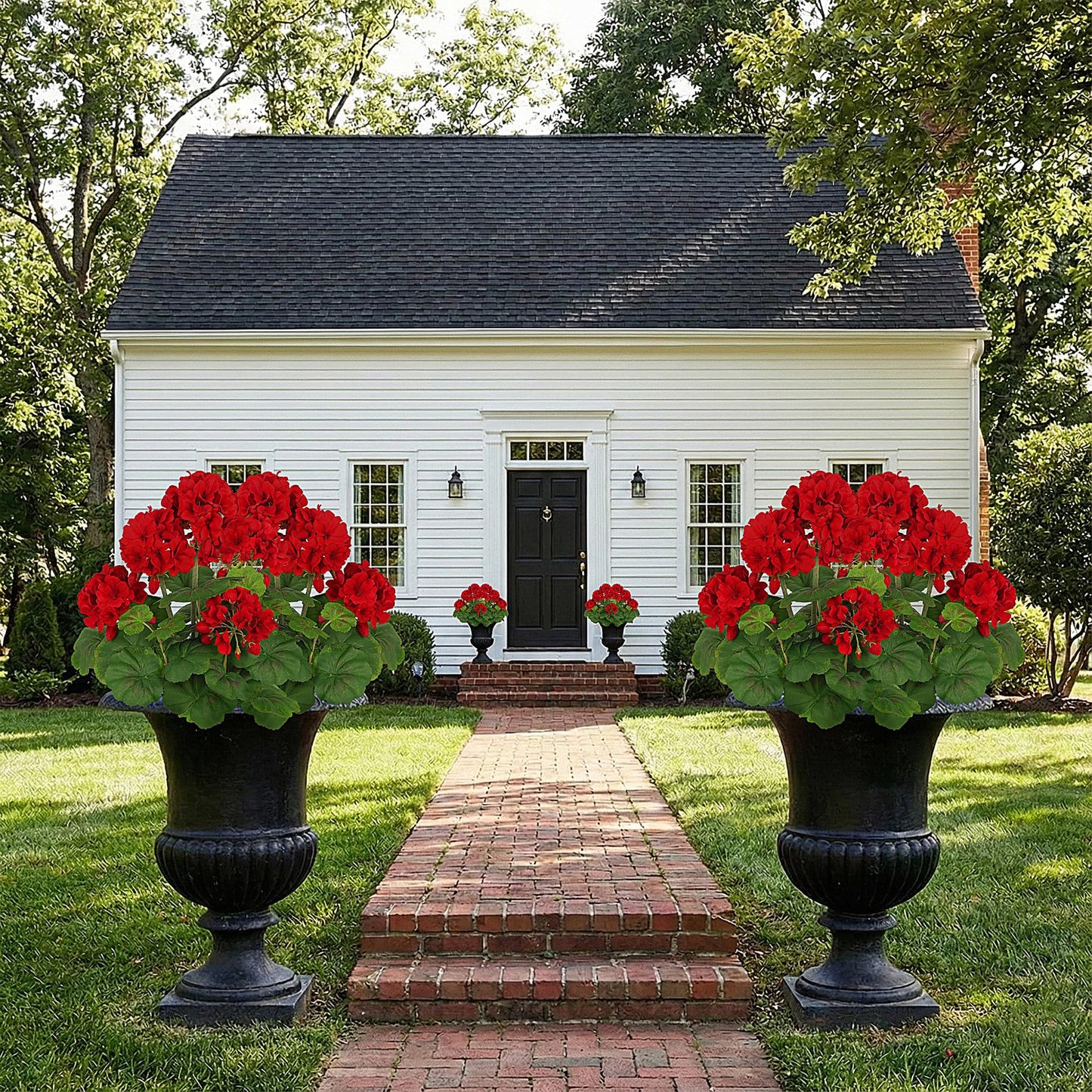 FOREST PRINCE 2 PCS 18" Artificial Geraniums for Outdoors, UV Resistant Red Silk Flowers for Window Box Porch Patio Garden Decor, Waterproof Ruby Red