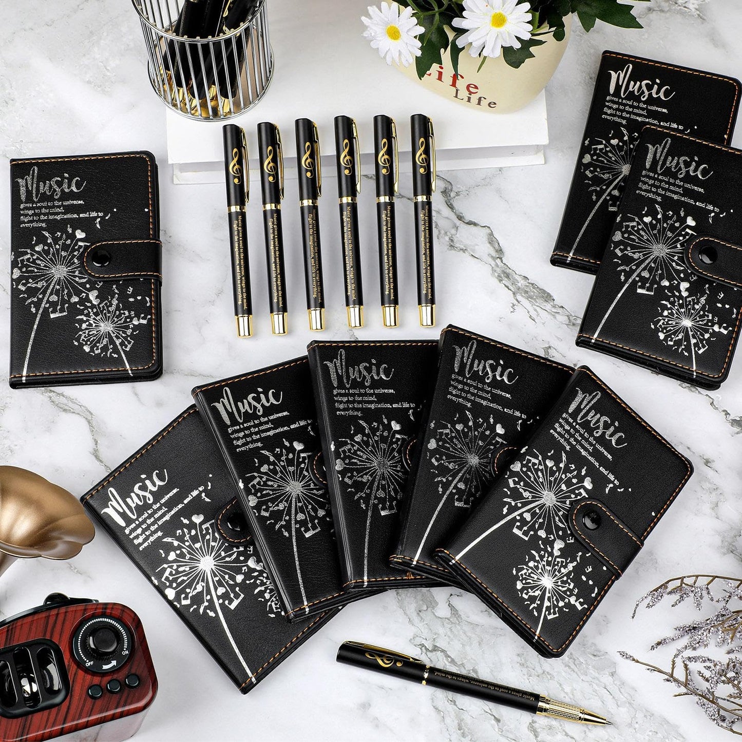 Gueevin 15 Sets Music Graduation Gifts for Students Choir Members Inspirational Music Themed Leather Notebook with Piano Ballpoint Pen Graduation Gift for Teen Student Musician Teacher(Black)