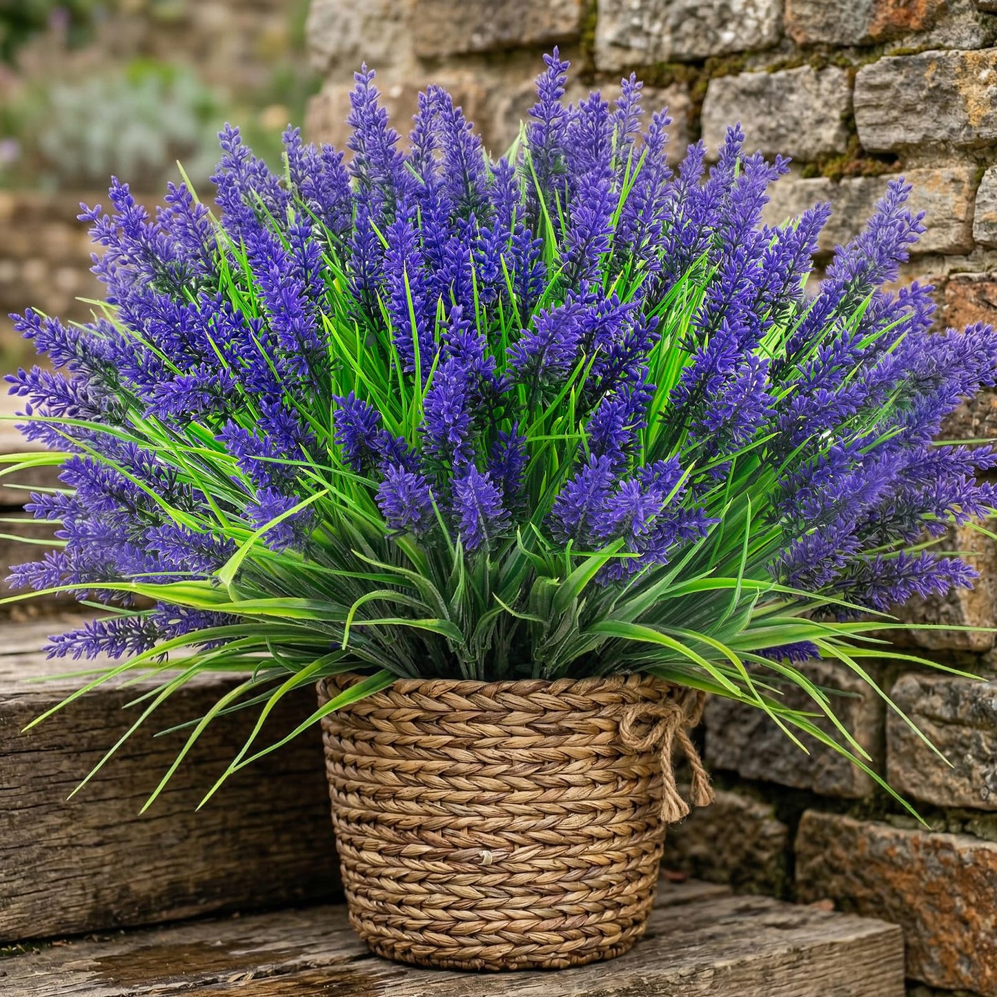 Rowfad 44 Pcs Artificial Outdoor Flowers Lavender Fake Greenery Plants UV Resistant Grass with Purple Flowers for Pot Decor for Window Garden Patio Hanging Planter Pathway Front Porch (44, Purple)