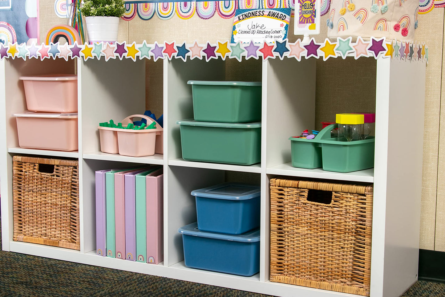 Teacher Created Resources Eucalyptus Green Portable Plastic Storage Caddy 6-Pack for Classrooms, Kids Room, and Office Organization, 3 Compartments