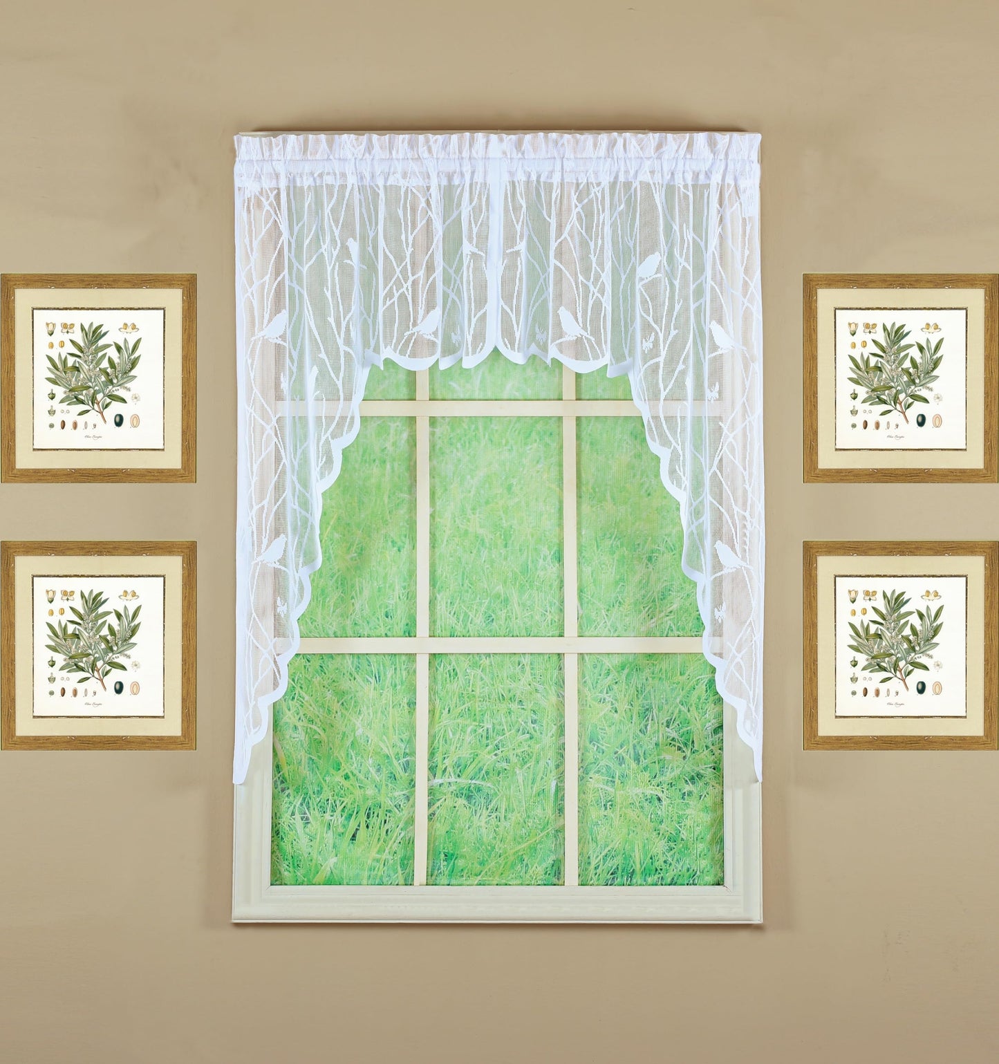 Today's Curtain, Songbird Semi-Sheer Lace Swag 38", White, 56" W x 38" L