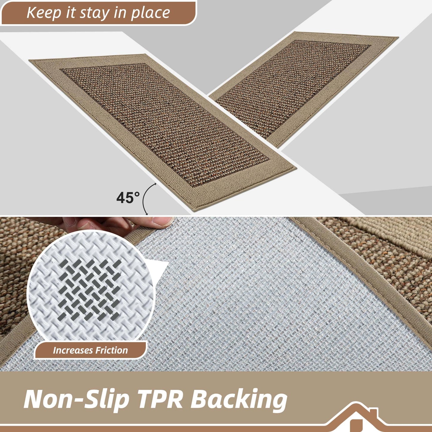 BEQHAUSE Kitchen Rugs and Mats Set of 2 Non-Slip Kitchen Mats for Floor, Absorbent and Stain Resistant Kitchen Runner, Machine Washable Rugs for Kitchen, Laundry & Sink, 20"x32"+20"x48", Taupe