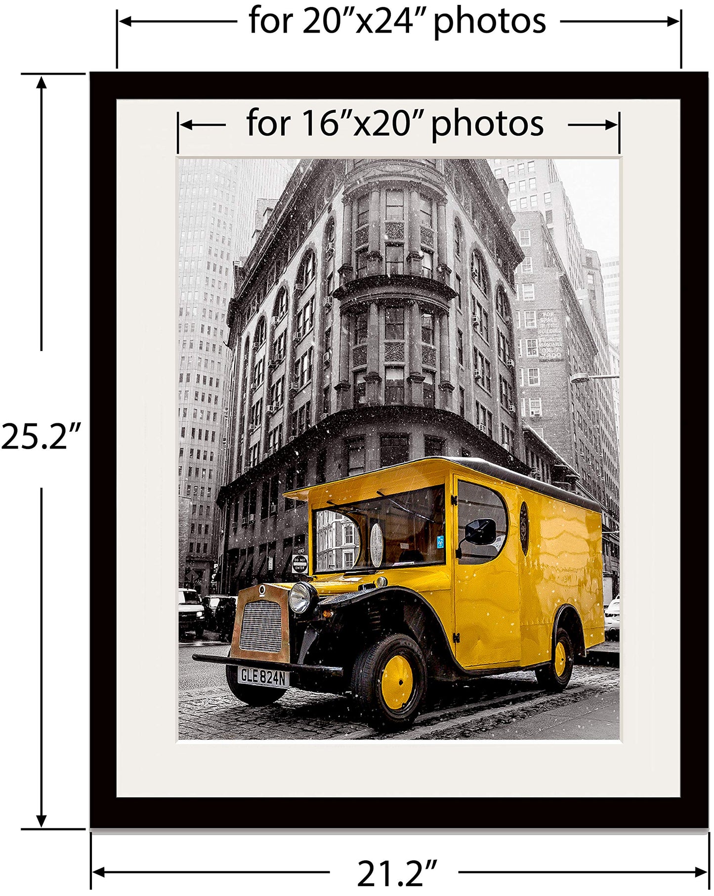 Art Emotion 20x24 Black Solid Wood Handmade Finishing seamless surface Picture Frame | Real Tempered Glass | Matted to 16x20 | Fits 20x24 Poster or 16x20 Photo | Wall Mounting Hardware Included