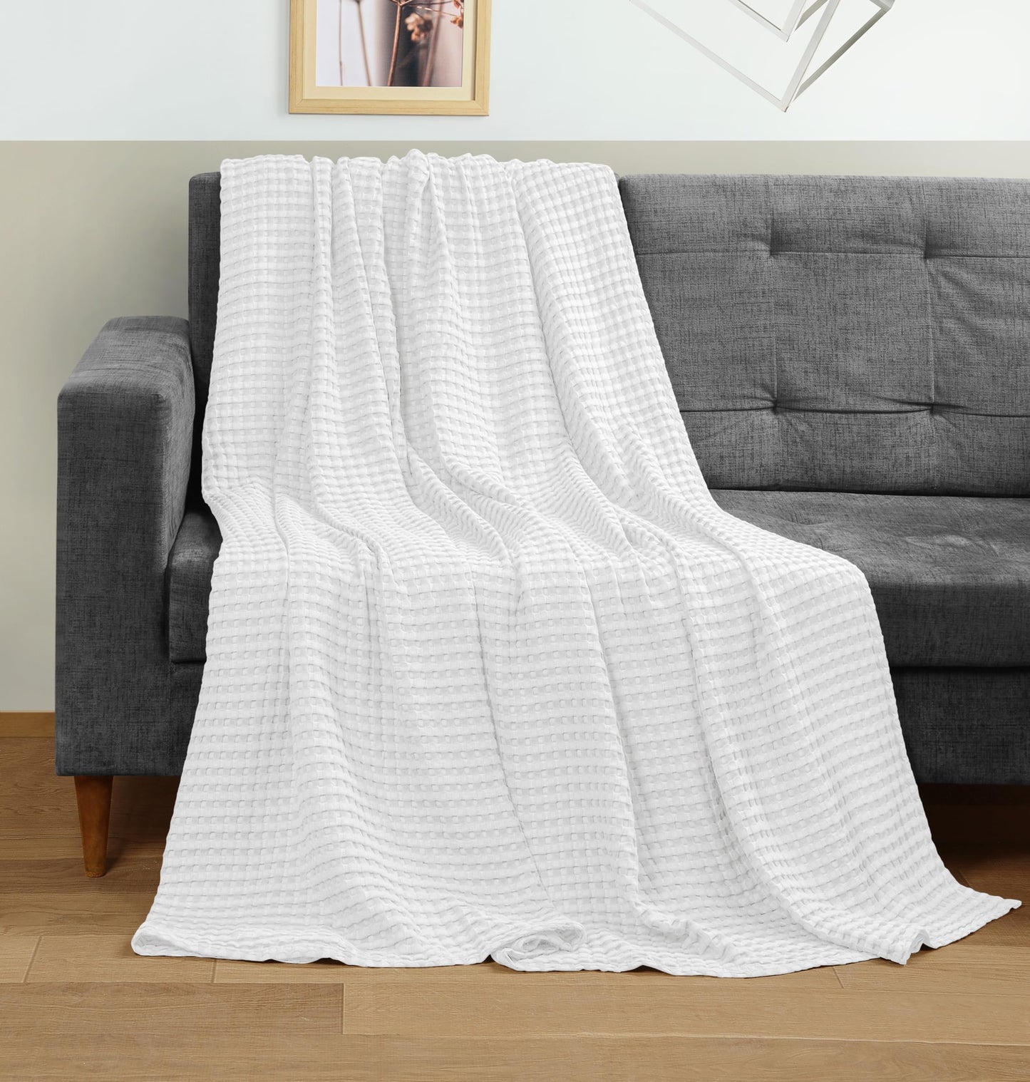 Utopia Bedding 100% Cotton Waffle Weave Blanket Twin Size for Couch Sofa Bed - Lightweight, Breathable Summer Blankets Soft and Cozy, Gifts for Women Home Room Decor (White, 90x72 Inch)