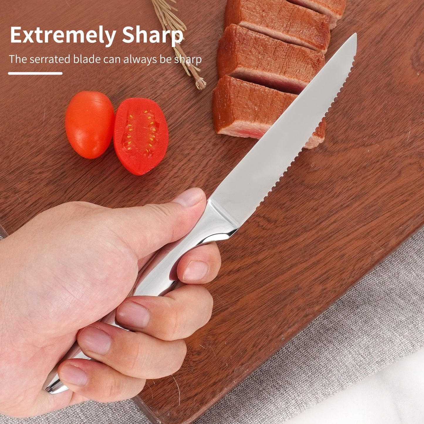 SuperCook Steak Knives Set of 12, Stainless Steel, High End, Serrated, Dishwasher Safe, Silver