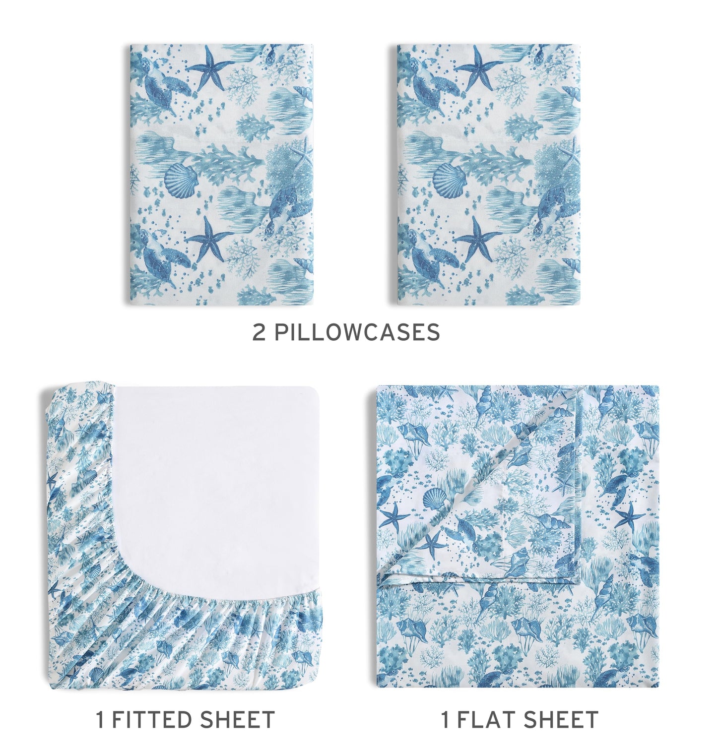 Beatrice Home Fashions Coastal Print Microfiber Sheet Set, Soft, Comfy, 12" Deep Pockets, Queen, Nautical Turtles