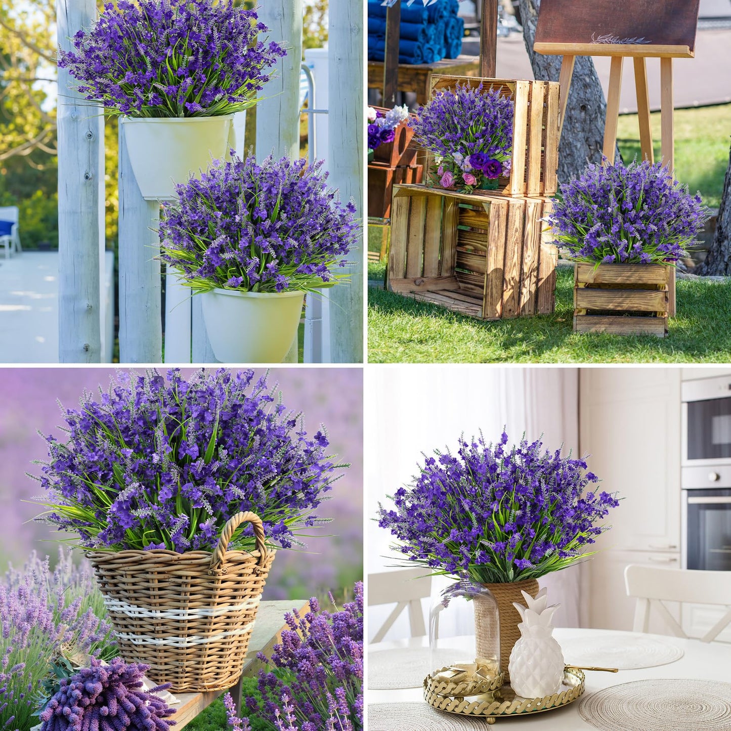 Besteek 20 Bundles Artificial Lavender Flowers for Outdoors Fake Silk Flowers Faux Plants UV Resistant for Indoor Outside Spring Porch Garden Window Table Box Office Home Decorations, Deep Purple