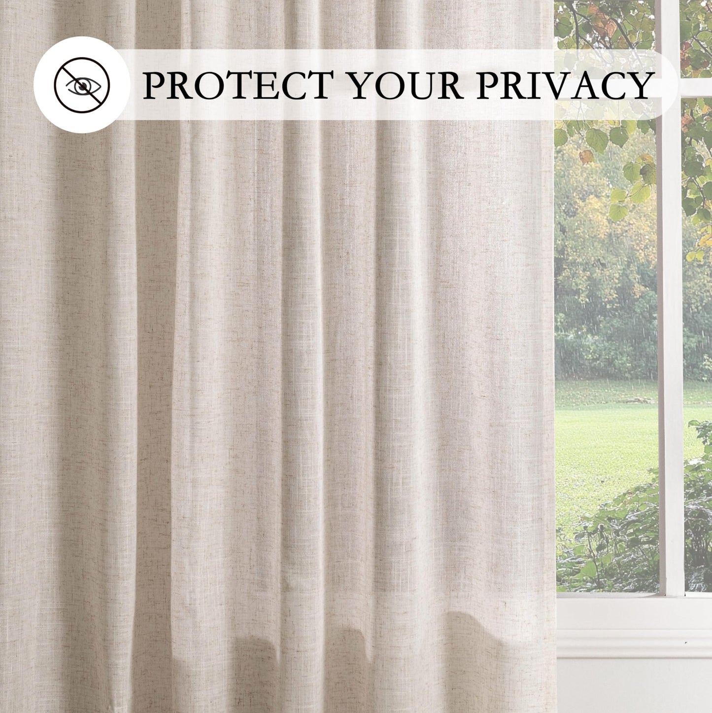 MYSKY HOME Natural Linen Curtains for Living Room, Semi Sheer Curtains & Drapes 84 inches Length 2 Panels Set Farmhouse Country Style Back Tab Draperies for Sliding Glass Door, 50" Wide, Linen