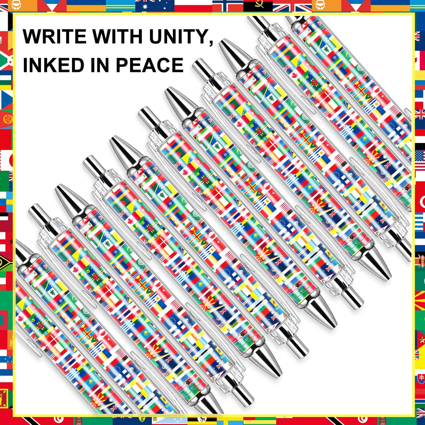 Janlaugh 100 Pcs 2026 Soccer International Flag Pens Around The World Party Favors Multicultural Country Flags Ballpoint Pens Bulk Gifts for Students School Classroom Employees Coworkers Team Staff