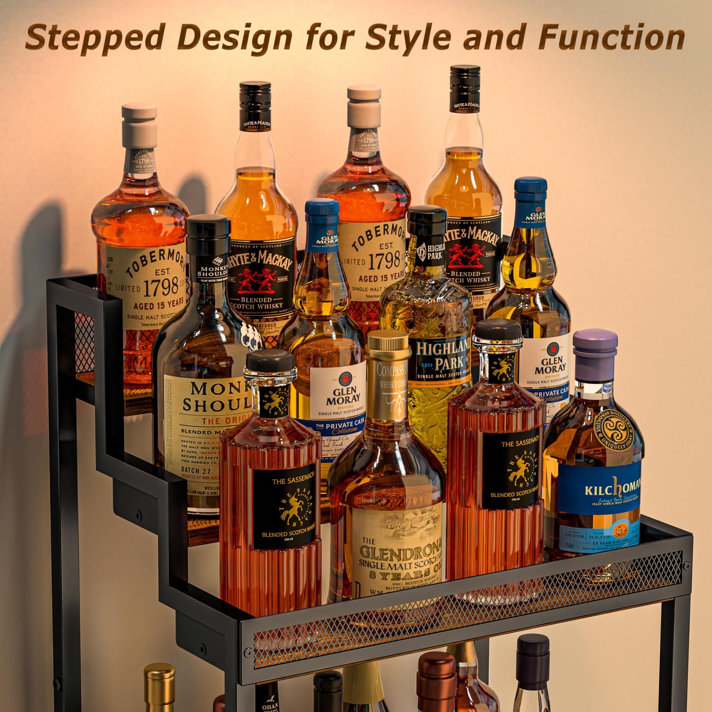 Jsskeeim Trapezoidal Liquor Cabinet Bar for Home, Stepped Wine Rack Freestanding Floor, Corner Syrup & Whiskey Stand, Large-Capacity Alcohol Bottle Storage Display Shelf Living Room, Patent Pending