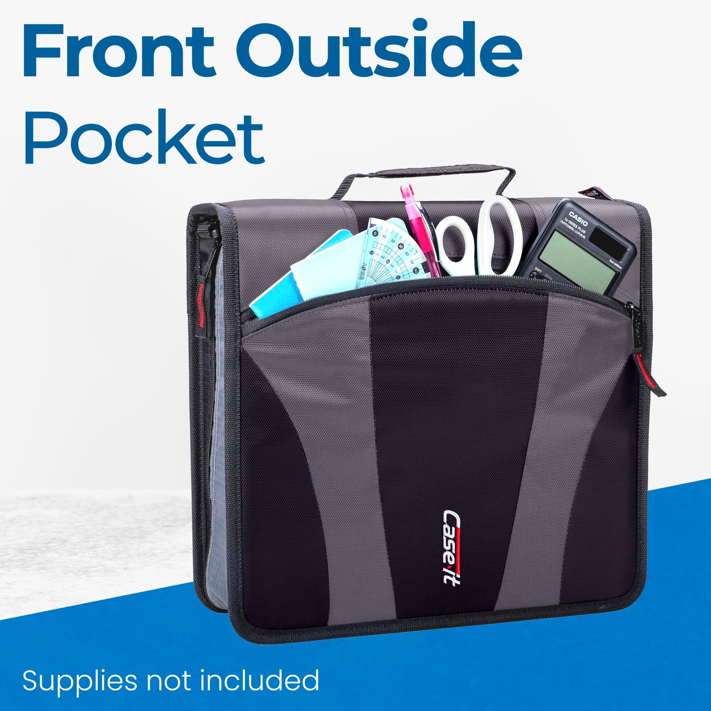 Case-it The Dual 2.0 2-in-1 Zipper Binder | Two 2-Inch D-Rings, 700 Sheet Capacity, 5-Subject Expanding File Folder, Multiple Pockets & Storage Organizer, Shoulder Strap | Dual-301 Black