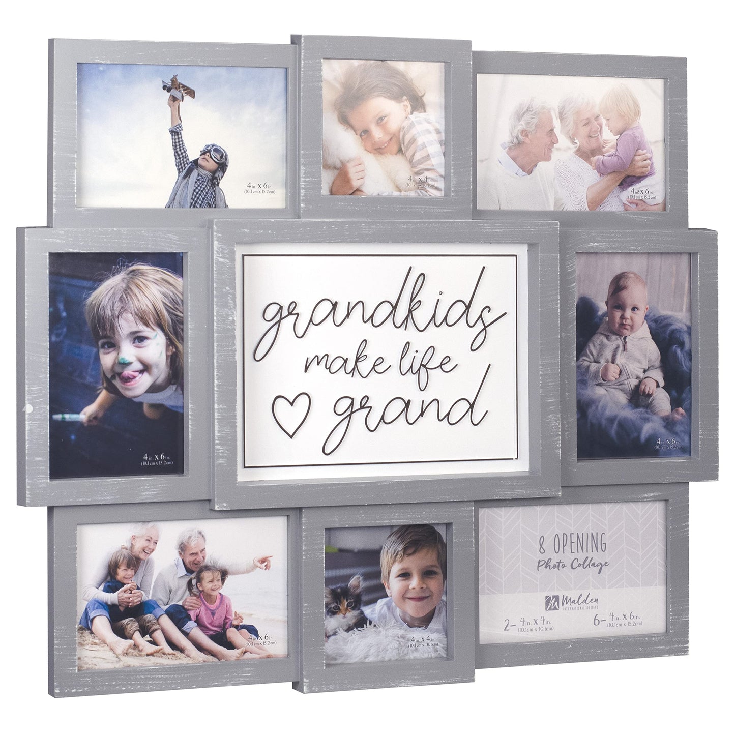 Malden International Designs Gray Grandkids Make Life Grand 8-Opening Sentiment Dimensional Picture Frame Wall Collage