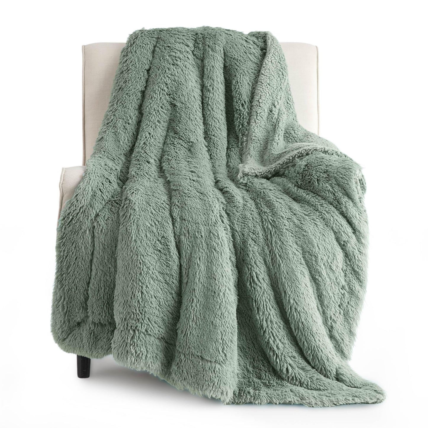 Bedsure GentleSoft Fuzzy Sherpa Faux Fur Twin Blanket Sage Green Cozy Gifts for Women Men, Soft Fleece Plush Warm Minky Thick Blanket Twin Size for Bed, Dorm Essentials Sage Room Decor Gifts, 60x80