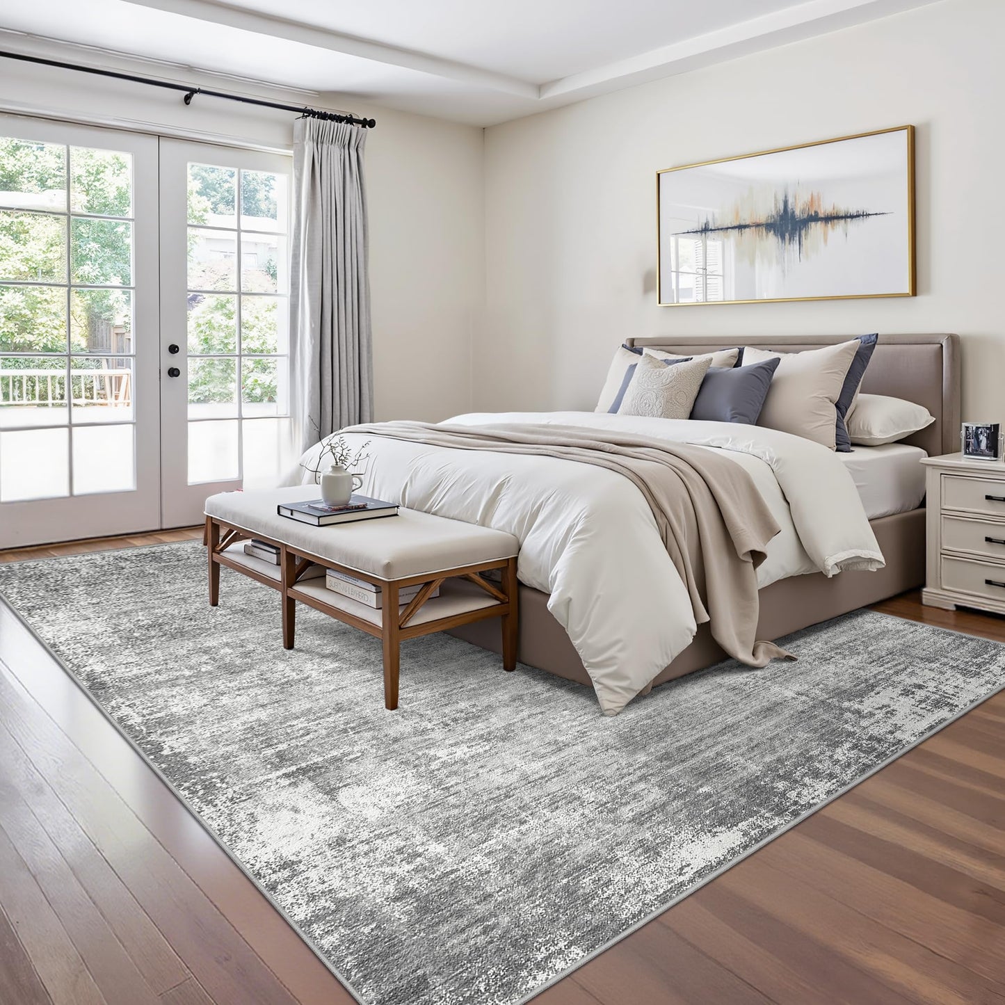 zesthome 5x7 Area Rugs, Modern Washable Rug, Non-Slip Rugs for Living Room, Stain Resistant Abstract Rugs, Ultra-Thin Indoor Area Rug 5x7, Home Decor Grey Rug
