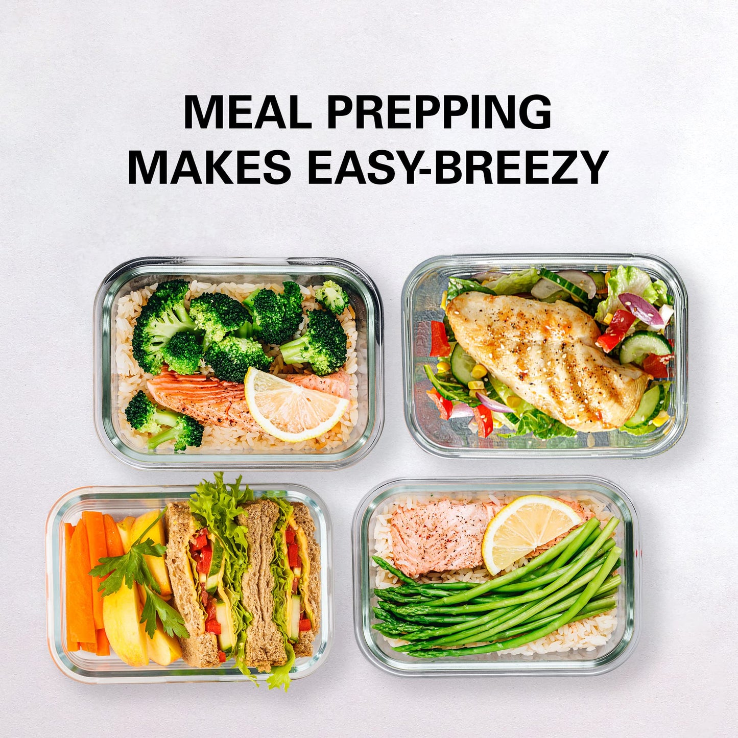 Razab 16 Pc (Set of 8) 30 Oz Glass Meal Prep Containers with Lids, Airtight Large Glass Food Storage Containers, Reusable Leak Proof BPA Free, Freezer to Oven and Dishwasher Safe
