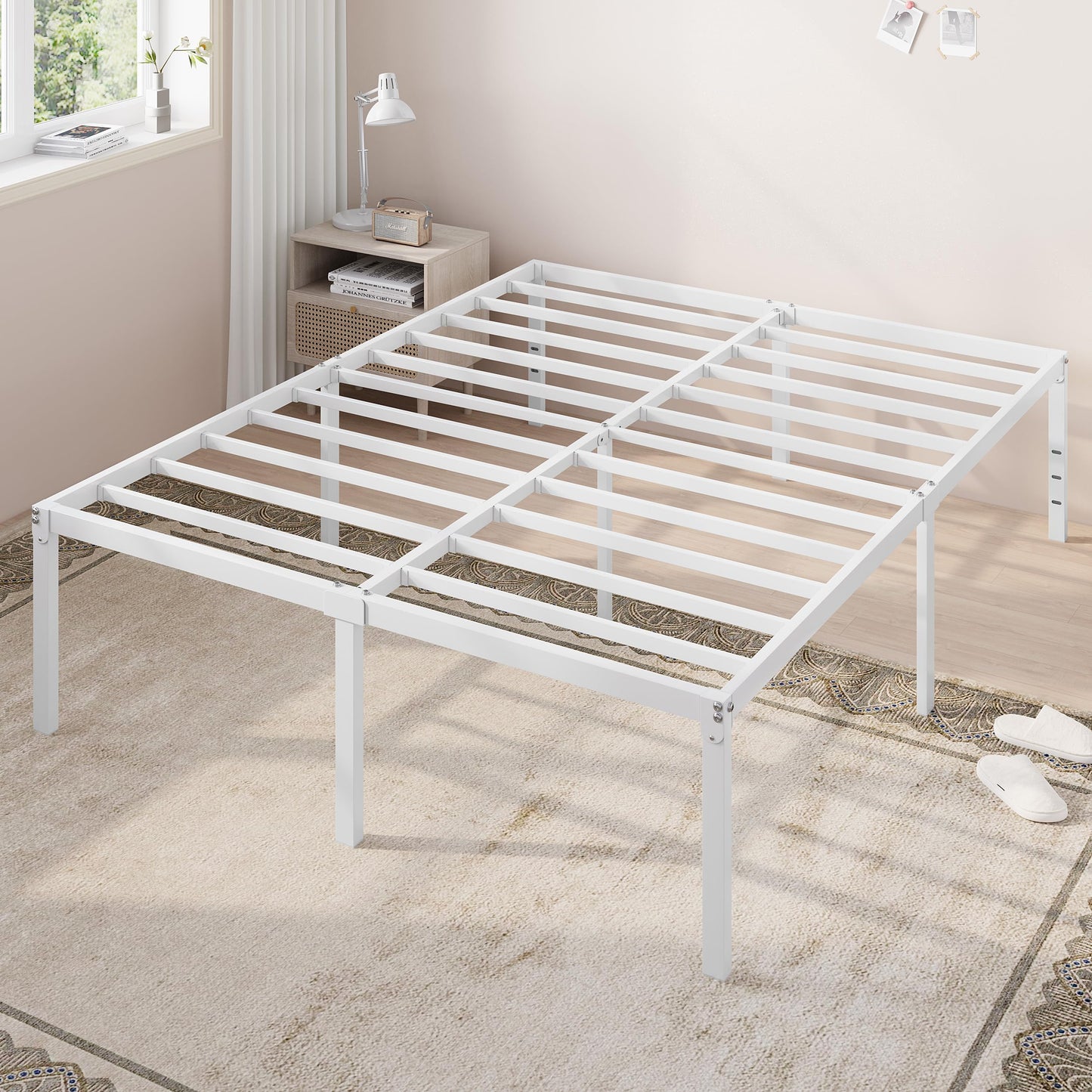 Allewie Full Size Bed Frame, 18 Inch Metal Platform Beds with Storage Space, No Box Spring Needed and Easy Assembly, White