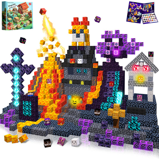 170PCS Magnetic Blocks,1" Light Up Magnetic Building Blocks, Magnets Cubes for Kids to Build 3D Dark Castle Stacking Toddler Set,SETM Sensory Toys for Kids 3+ Ages Boys Girls Christmas Birthday Gifts