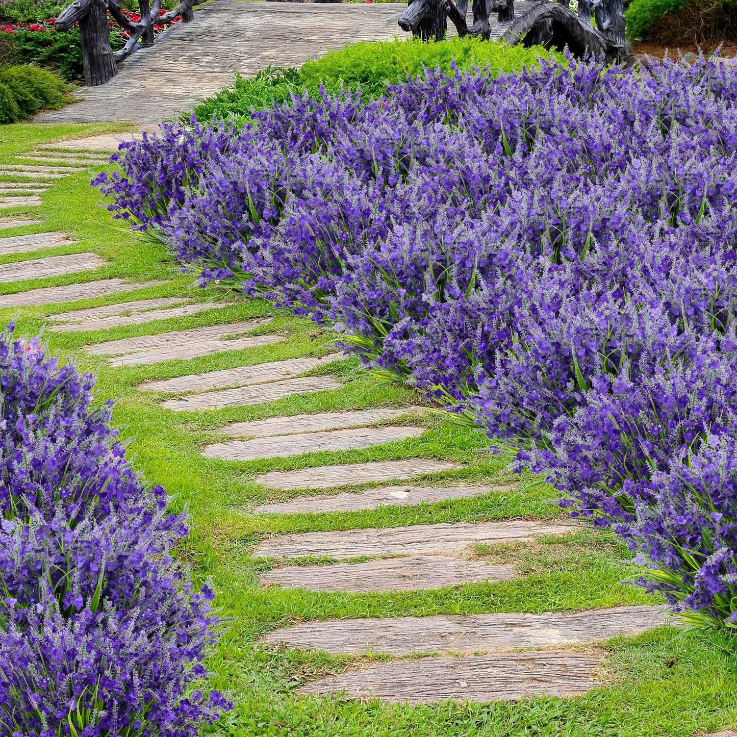 Besteek 20 Bundles Artificial Lavender Flowers for Outdoors Fake Silk Flowers Faux Plants UV Resistant for Indoor Outside Spring Porch Garden Window Table Box Office Home Decorations, Deep Purple