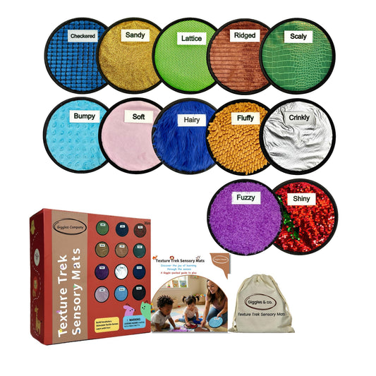 12 Labeled Sensory Mats & Lesson Plans - Sensory Toys for Kids with Autism - Fidgeting Toys for Autistic Children – Hanging Loops to Hang Mats Wall - Gift Ready Box, Storage Bag & Booklet with QR code