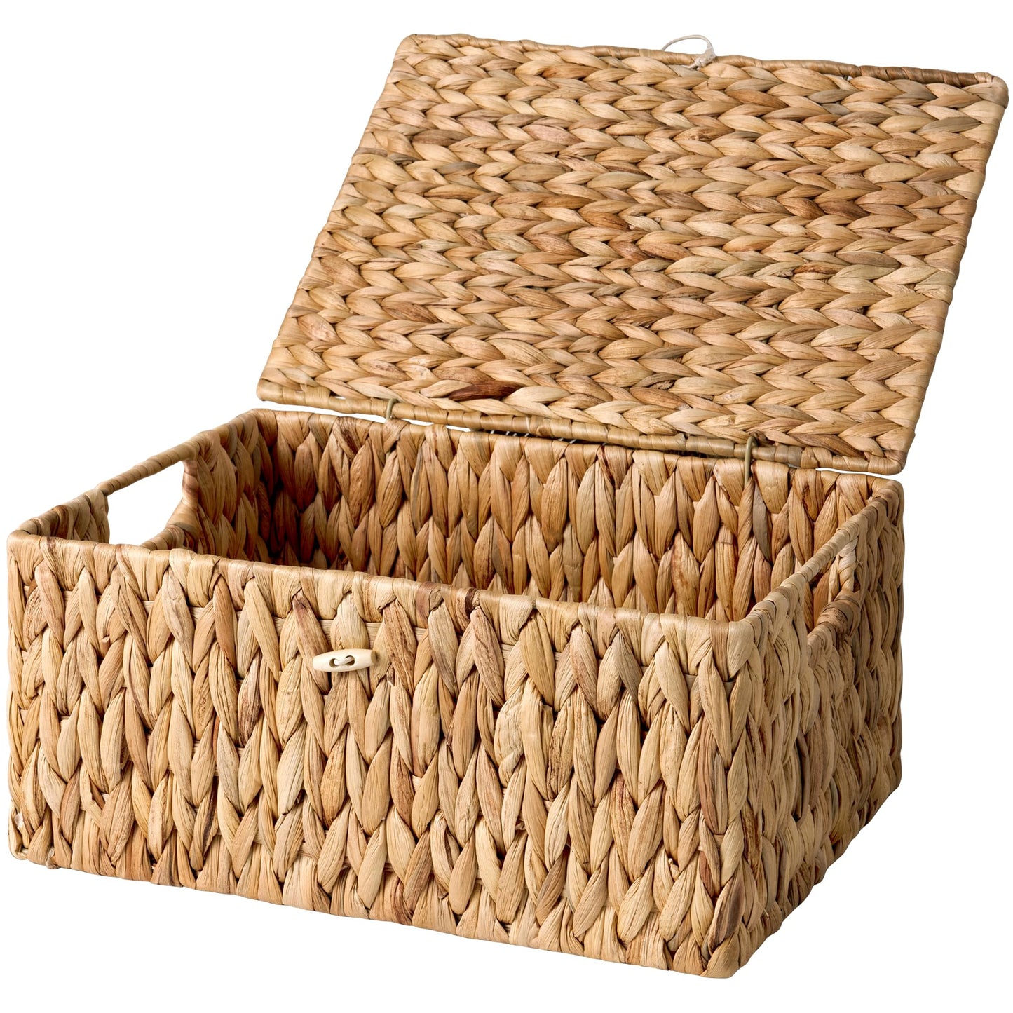 StorageWorks Large Water Hyacinth Baskets for Organizing, Wicker Basket with Lid for Shelves, Storage Basket with Lid and Built-in Handles, 1 Pack