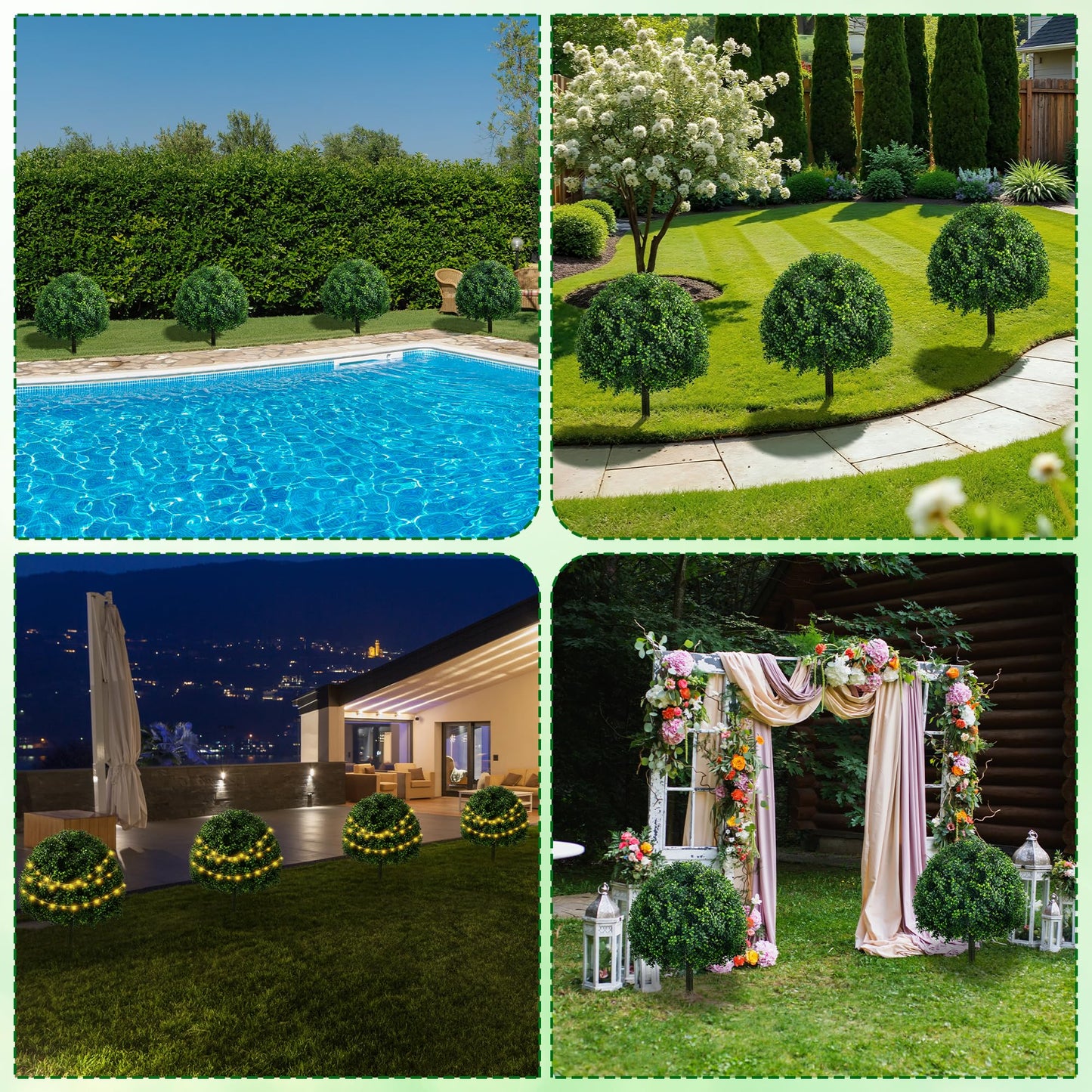 24'' Artificial Boxwood TopiaryTree, Faux Boxwood Plants Shurbs with Spike, 2 Set Topiary Ball Tree Waterproof UV Resistant Fake Pot Filler Plants for Planter Porch Home Outside Garden Spring Decor