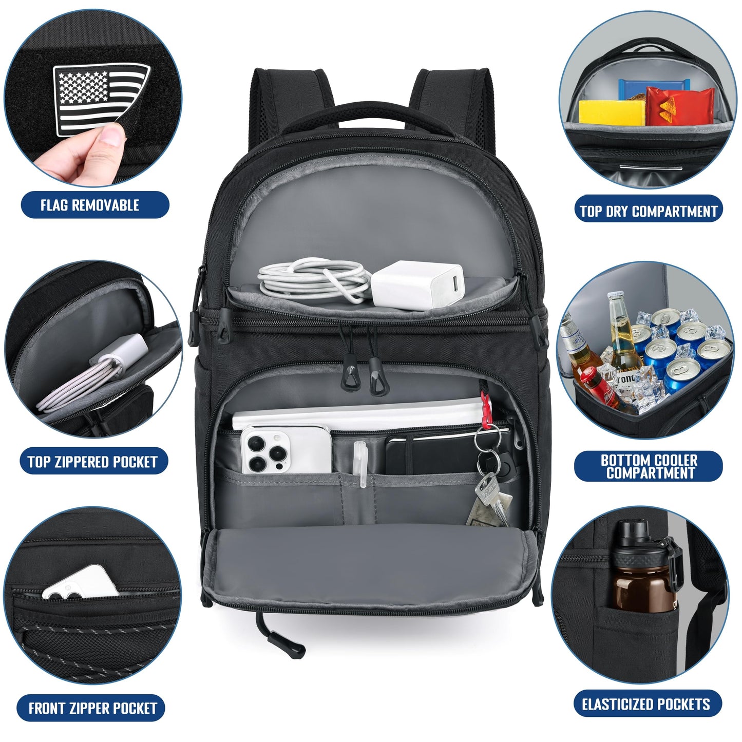 MOZETO Lunch Cooler Backpack Double Deck Lunch Box Backpack Insulated Leakproof Compartments Coolers Bag for Beach Travel Picnic Lunch Hiking BBQ Camping