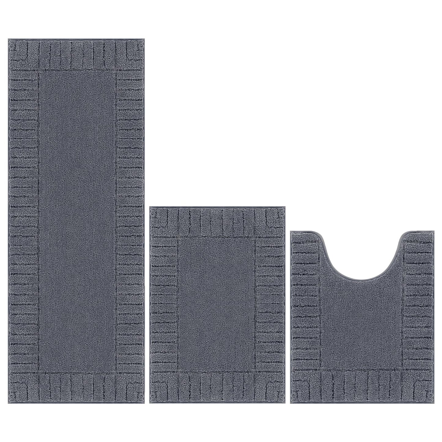 Pauwer Bathroom Rugs Sets 3 Piece Bathroom Shower Rugs with U-Shaped Contour Toilet Mat Absorbent Microfiber Plush Bath Mats Non Slip Bath Rugs Machine Washable Shaggy Bath Mat Set, Dark Grey
