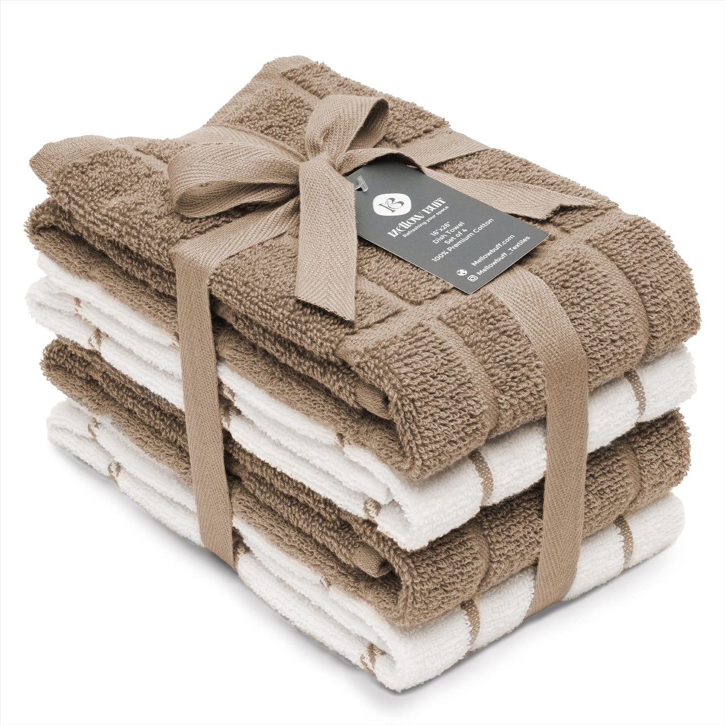 Mellow Buff 100% Cotton Terry Dish Towels, 4 pack16 x26 Inches, Super Soft and Absorbent Kitchen Towels, Perfect for Kitchen Cleaning and Dish Washing | Tan