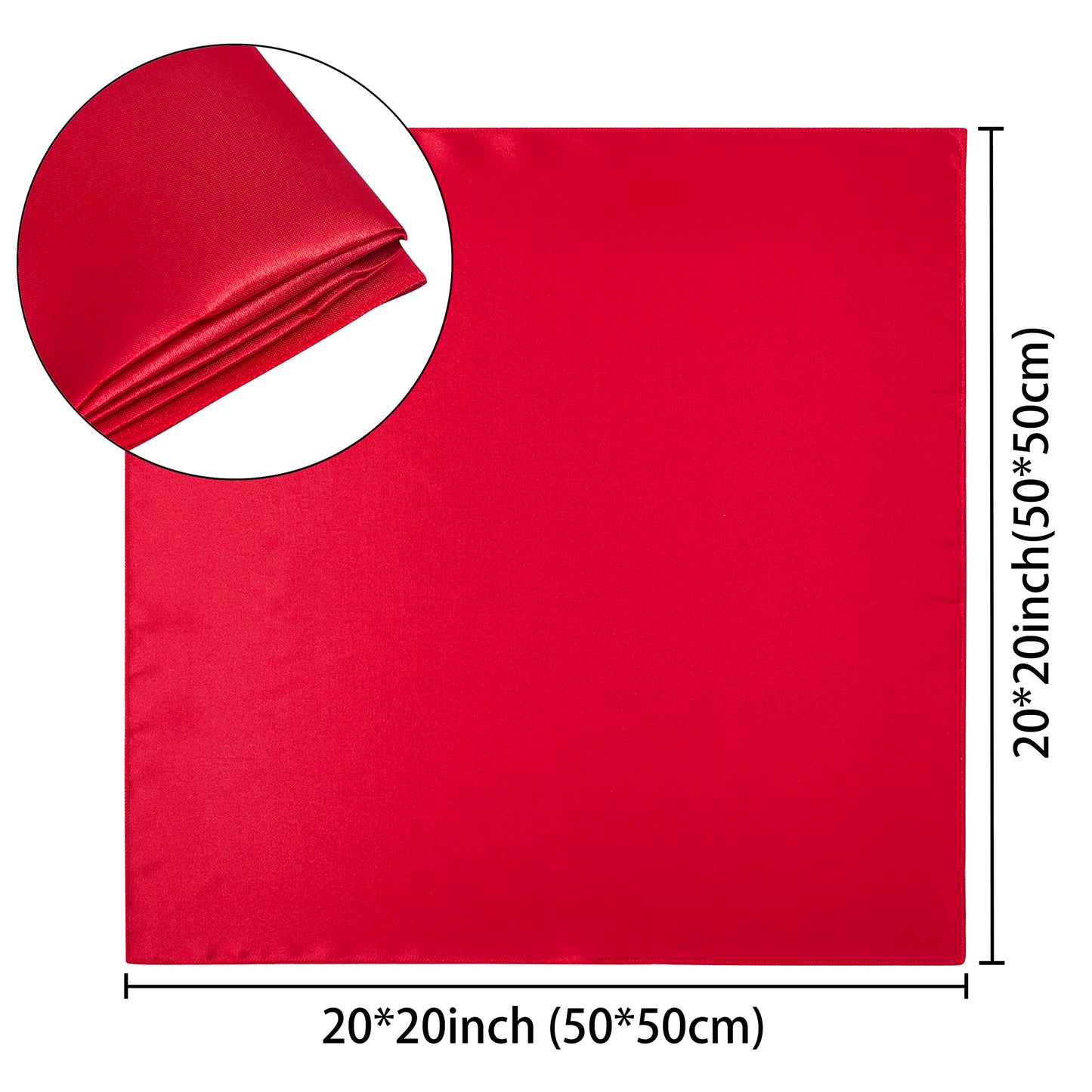 Counfeisly 100 Pack Square Satin Dinner Napkins, 20x20 Inches Silky Soft Smooth Table Cloth Napkins for Restaurant Weddings Banquet Party Decoration, Red