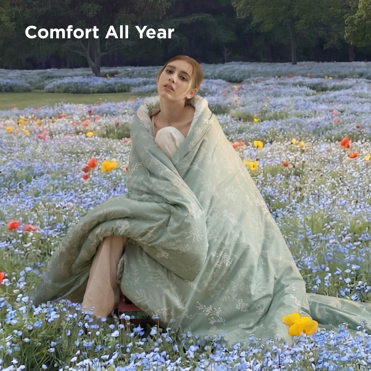 Bedsure Full Comforter Set - Sage Green Bed Set, 3 Pieces Cute Floral Bedding, 1 Soft Reversible Botanical Flowers Comforter and 2 Pillow Shams